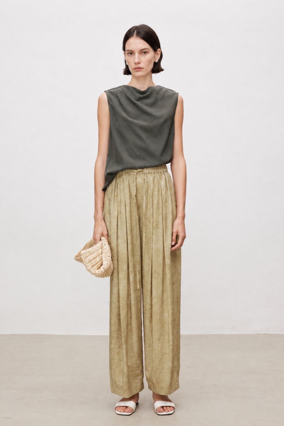 Lyocell-Linen Blend Draped Sleeveless Top