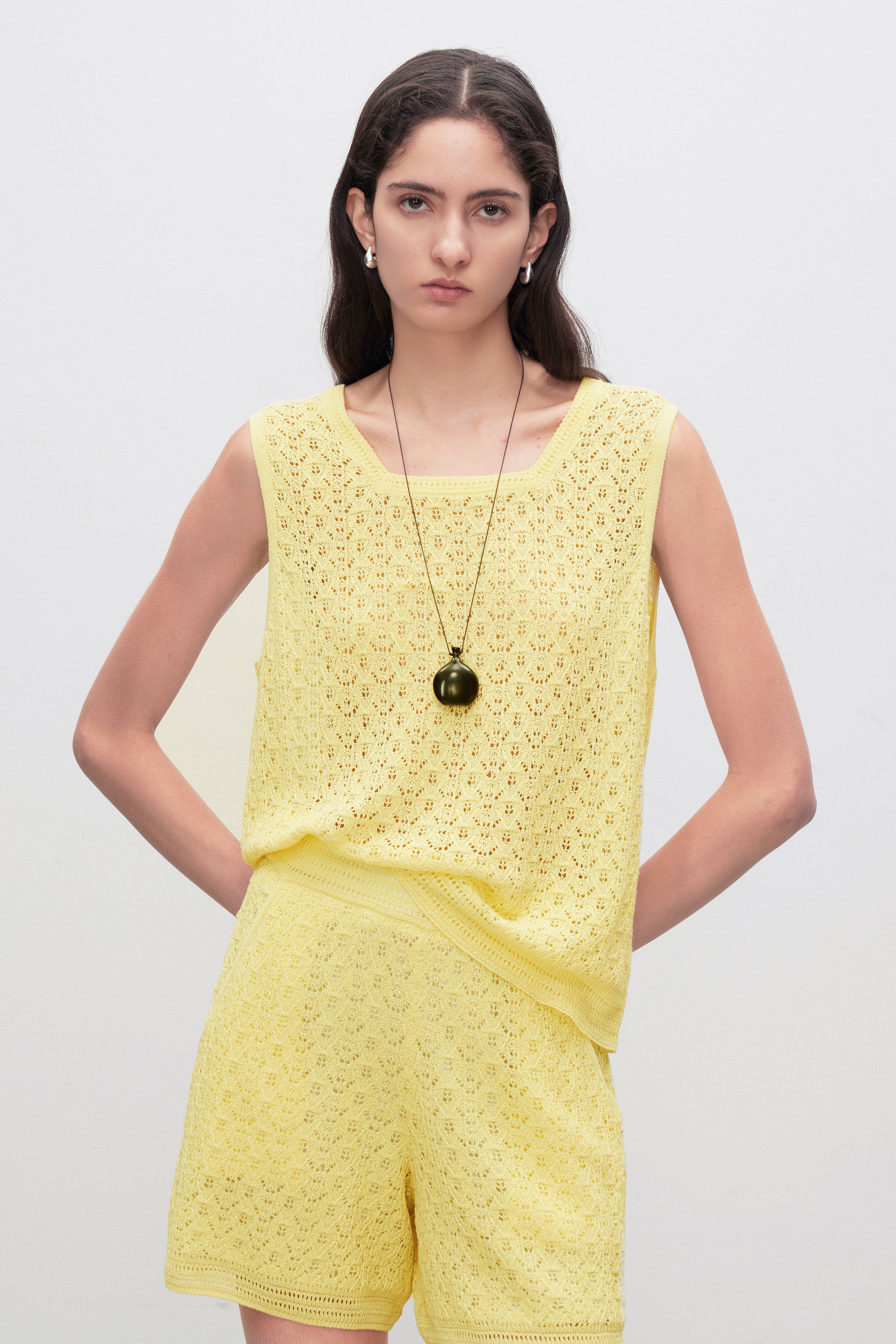 Crochet Knit Lace-Look Sleeveless Top