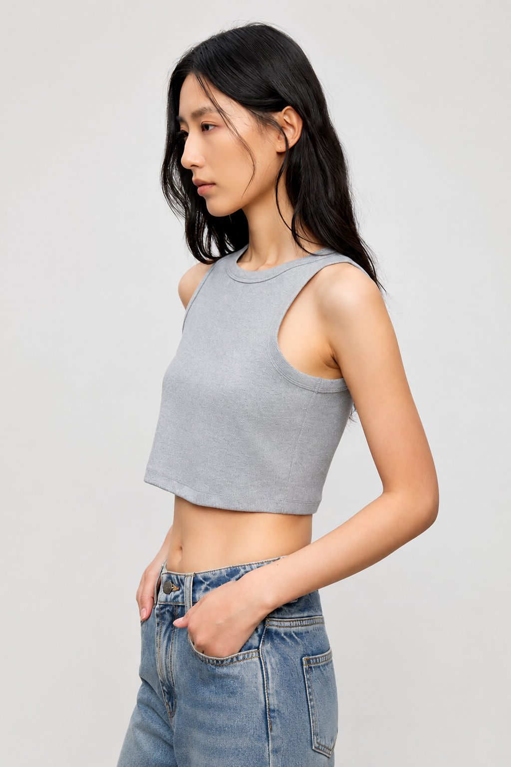 Minimal Cotton Blend Cropped Tank