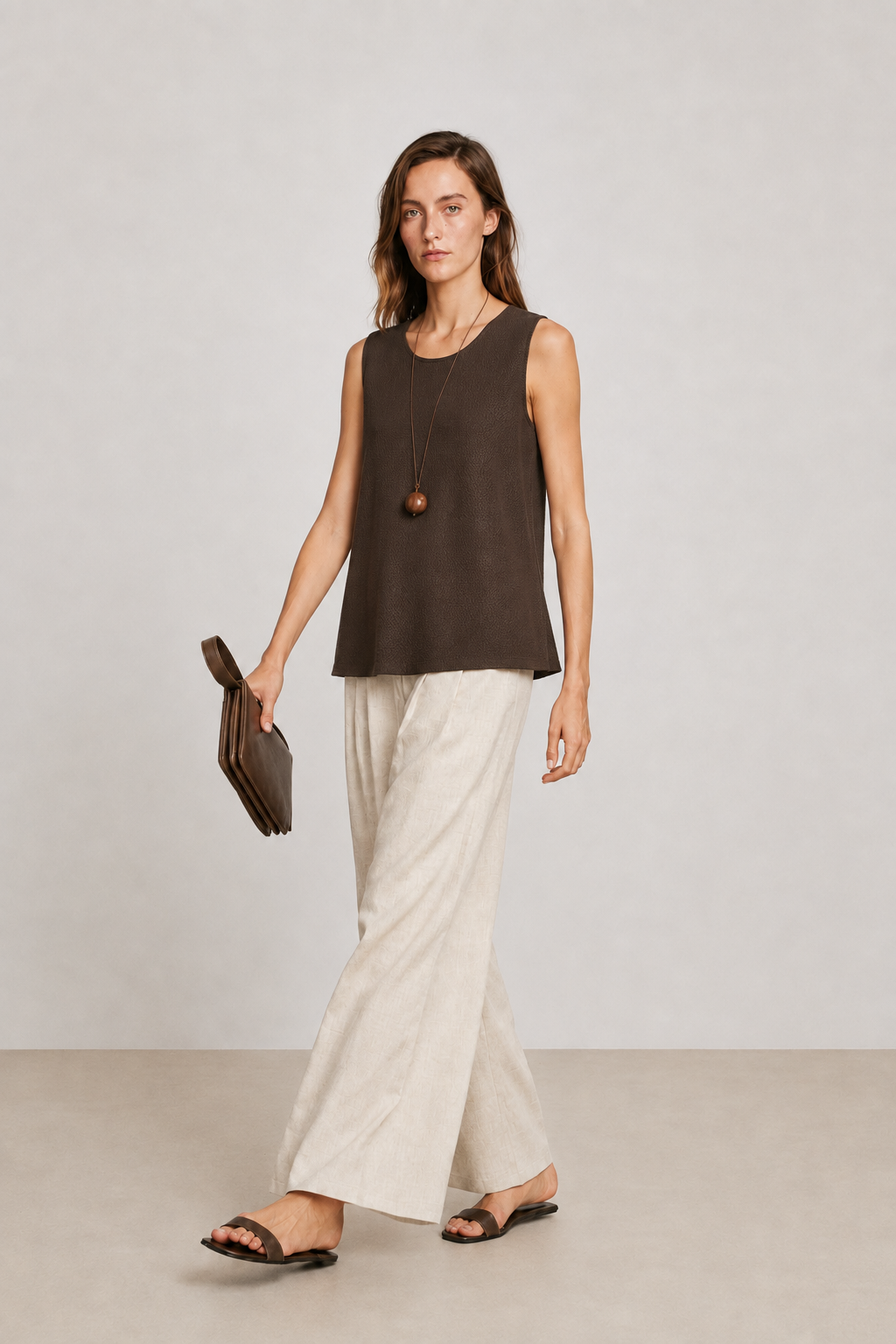 Linen Pleated Wide Pants