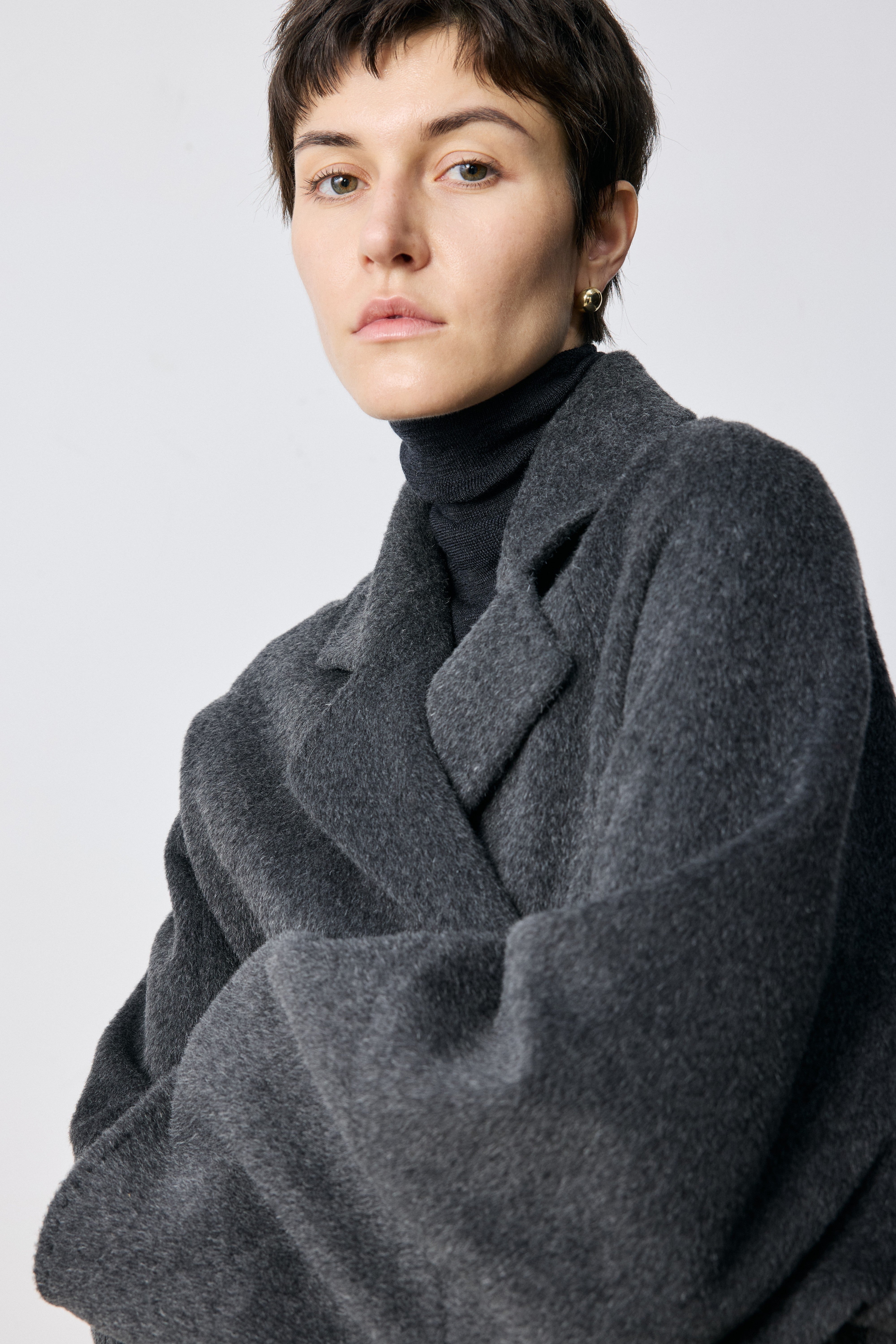 Cocoon-Shape Alpaca-Mohair Wool-Blend Coat