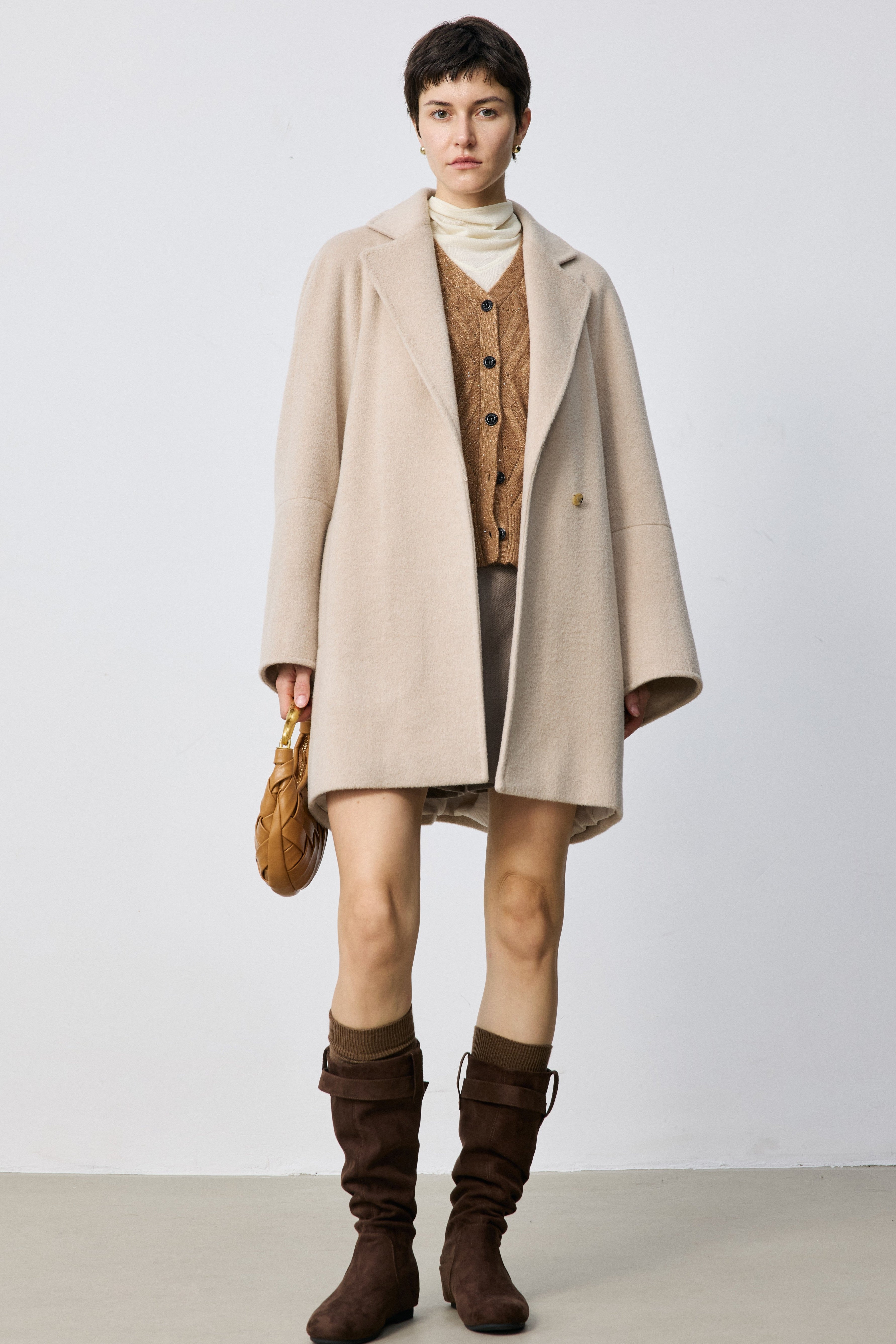 Cocoon-Shape Alpaca-Mohair Wool-Blend Coat