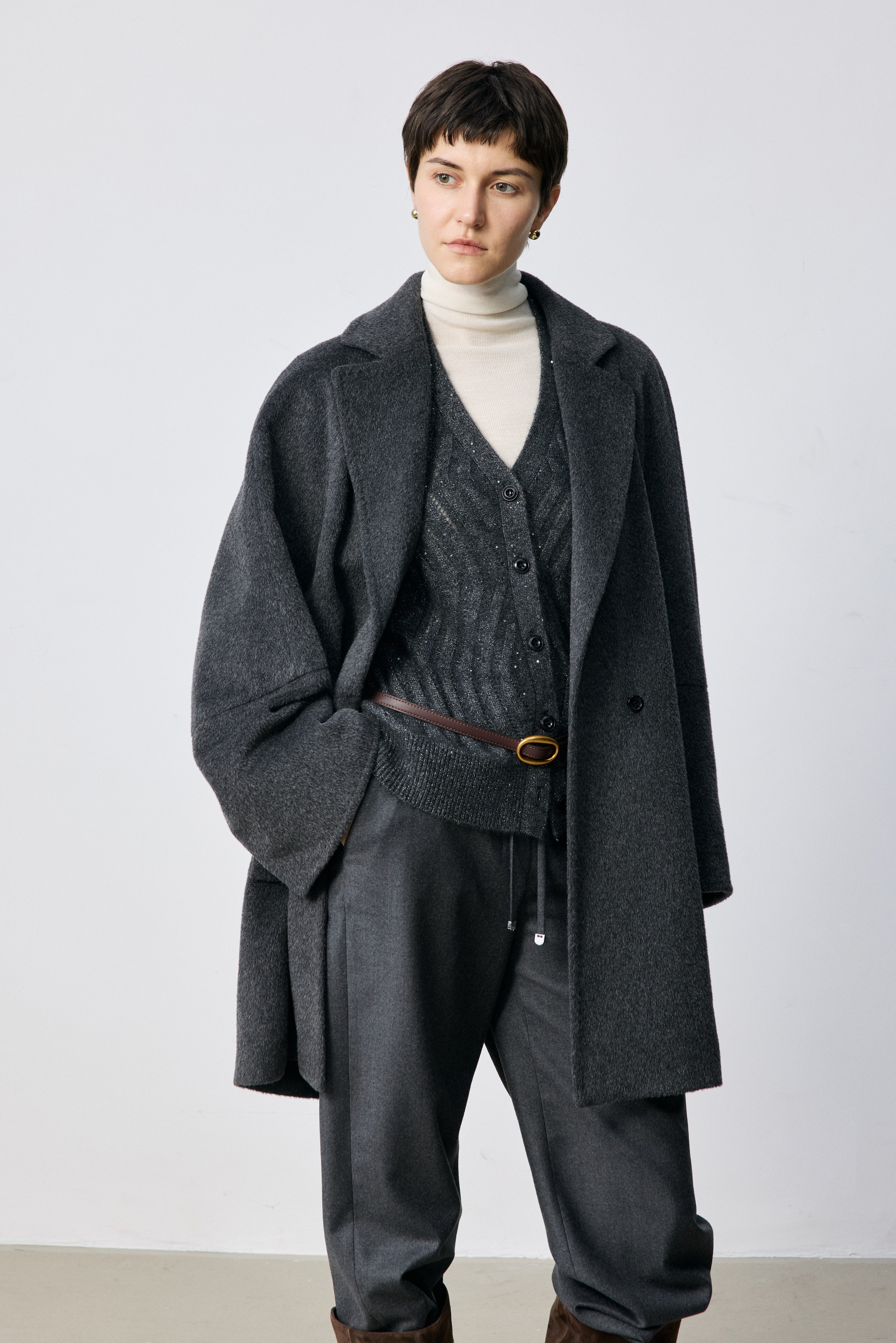 Cocoon-Shape Alpaca-Mohair Wool-Blend Coat