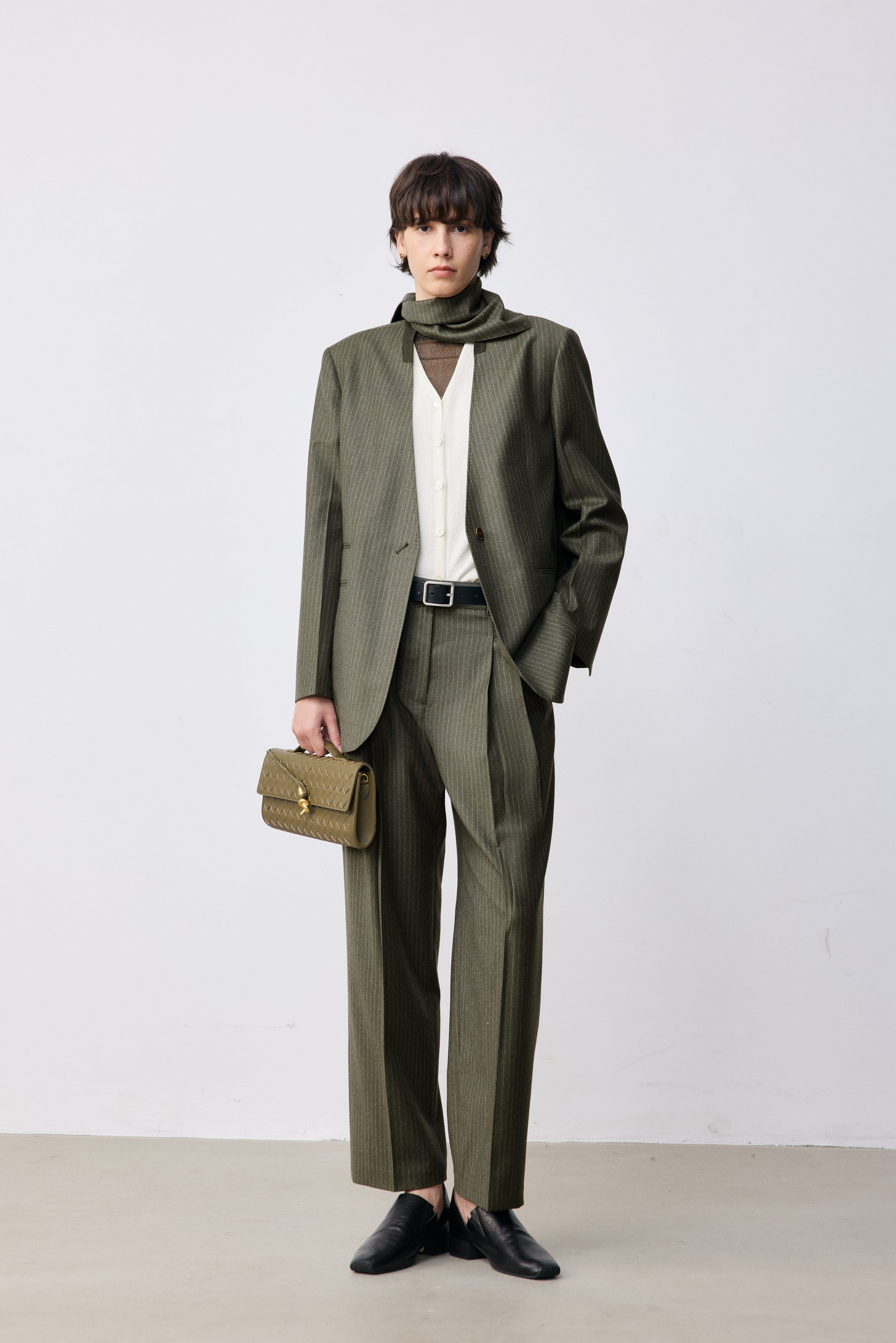 Marzotto Super 110s Merino Wool Collarless Pinstripe Blazer