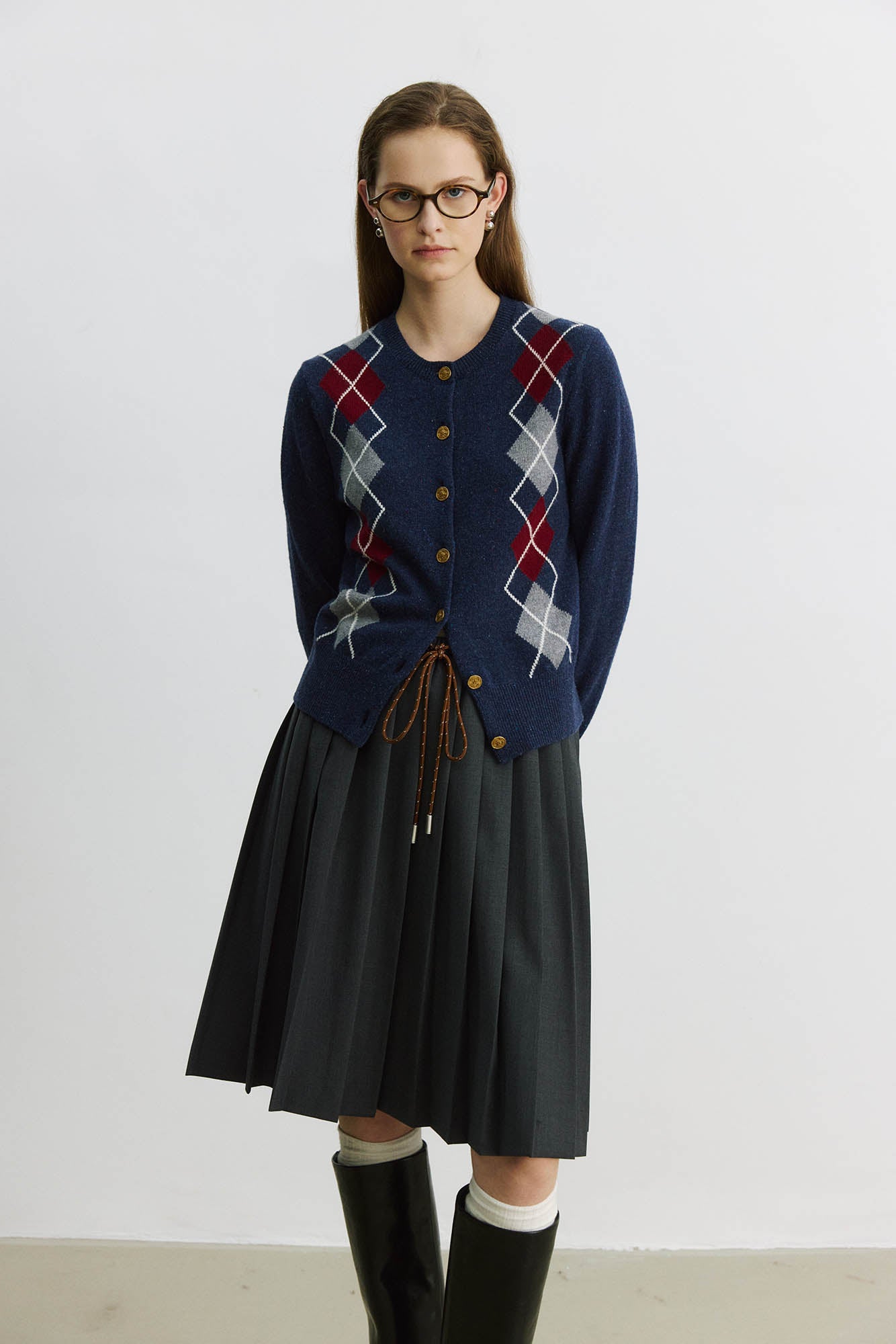 Marius Women's Diamond-shaped Plaid Merino Cardigan