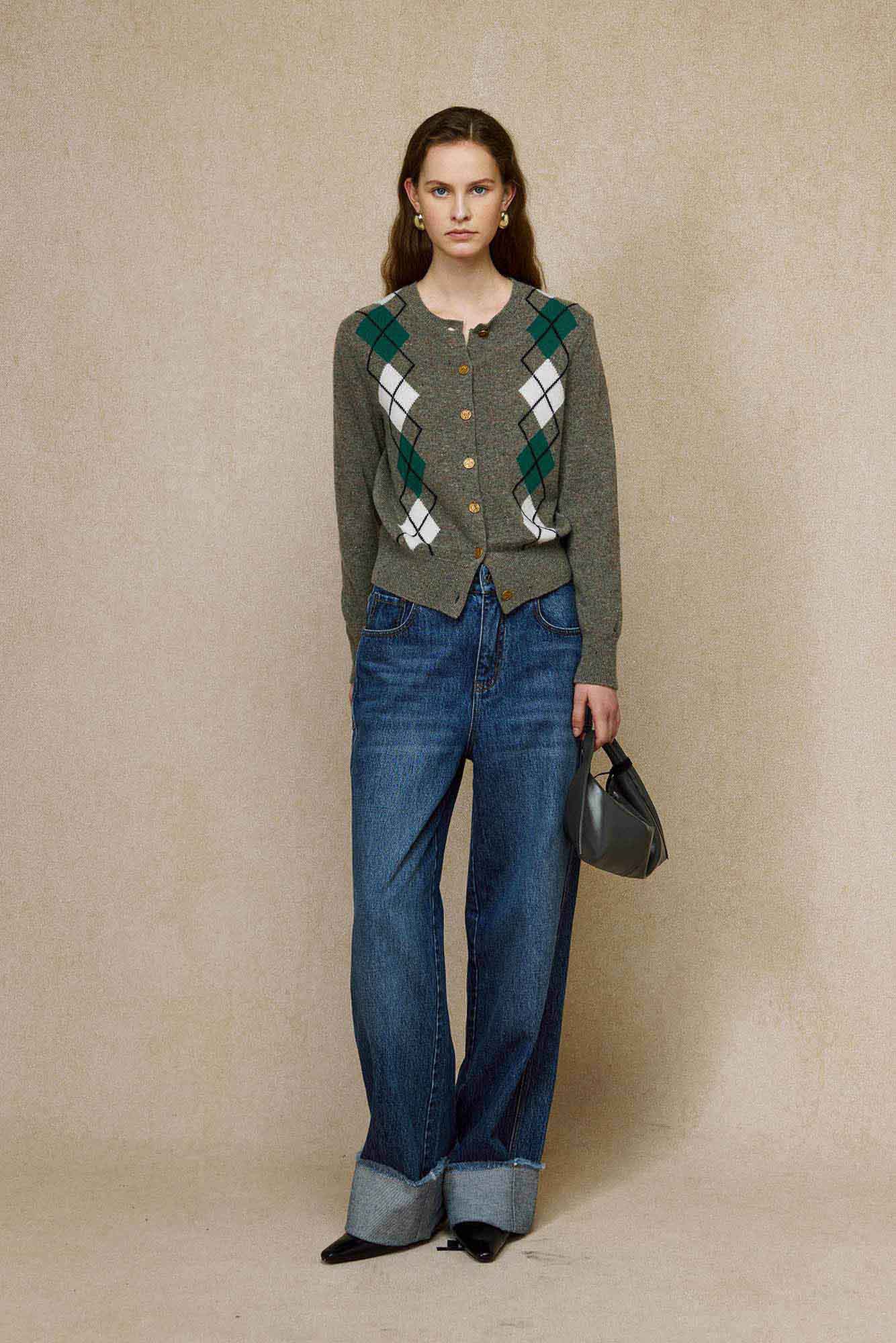 Classic Argyle 100% Merino Wool Cardigan