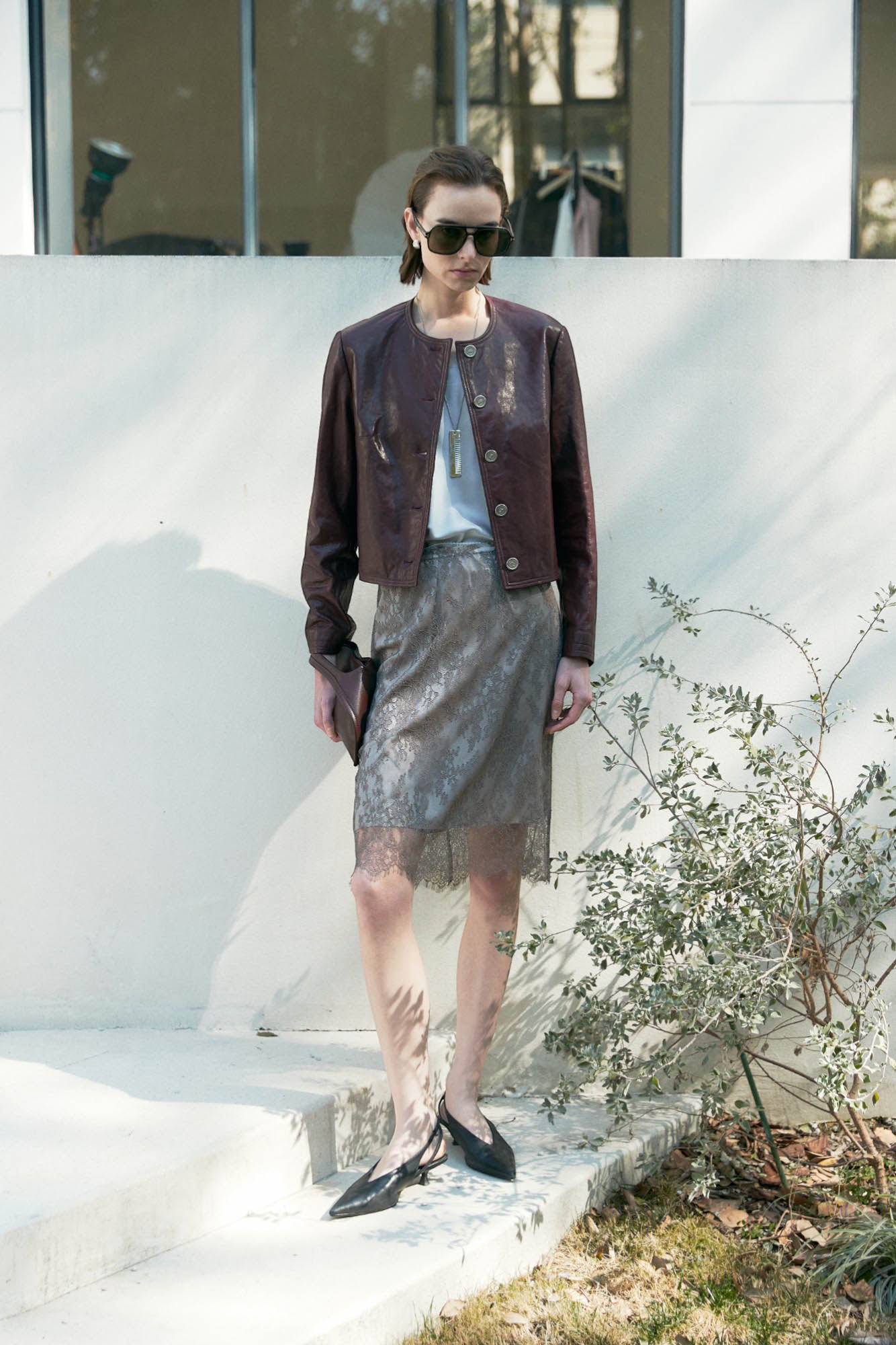 Hand-Pleated Leather Cropped Jacket