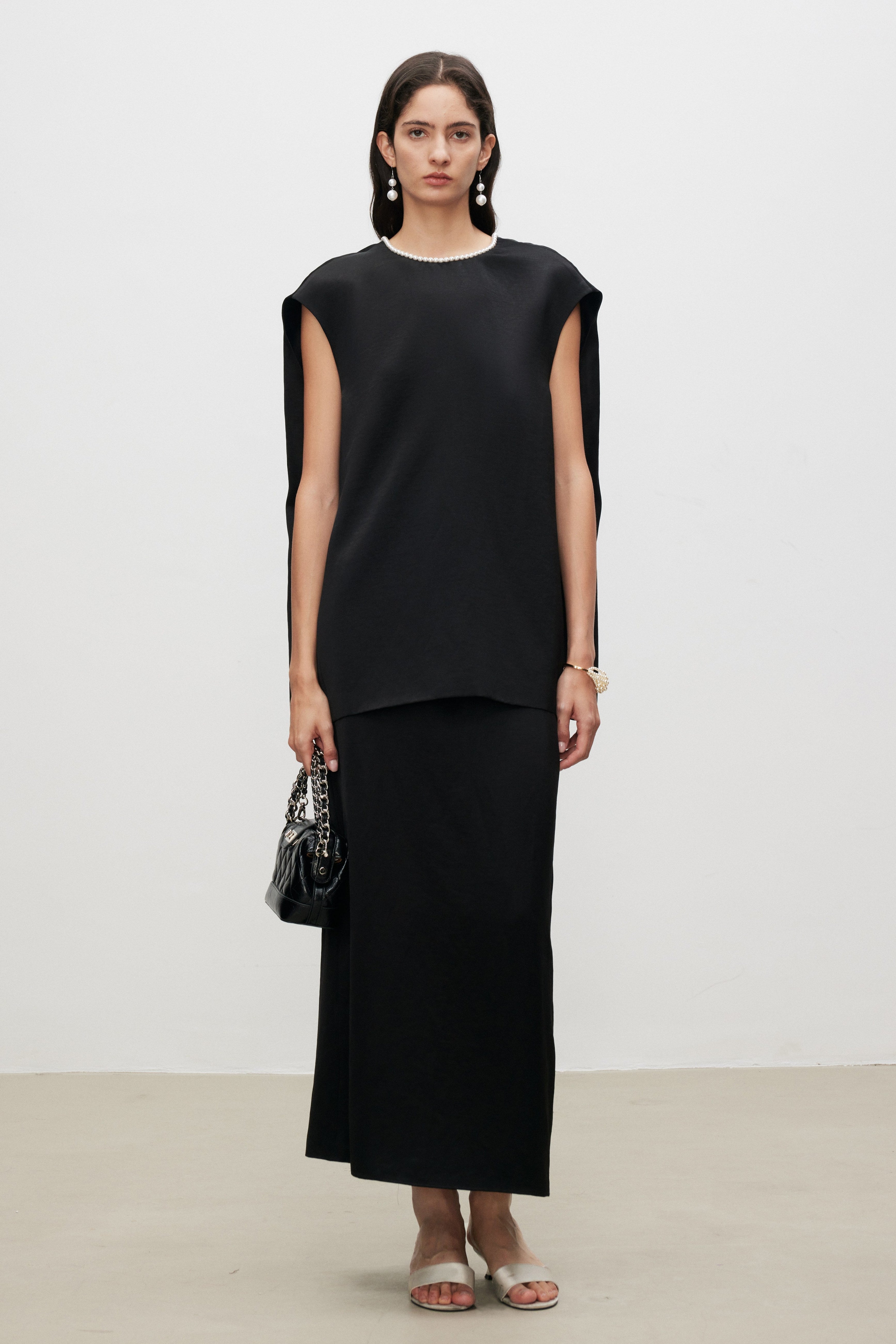 Pearl Sheen Acetate Linen Blend Sleeveless Top