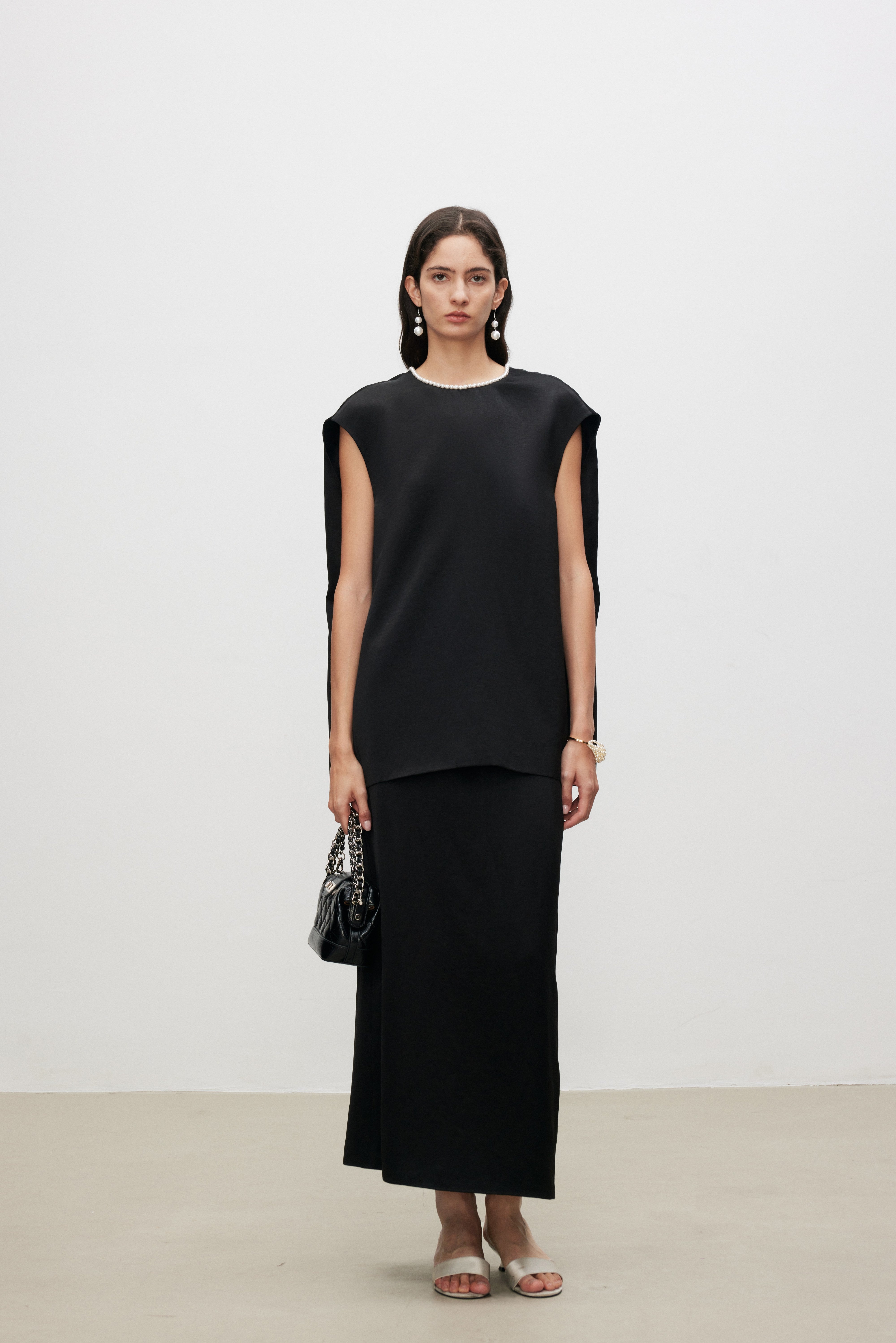 Pearl Sheen Acetate Linen Blend Sleeveless Top