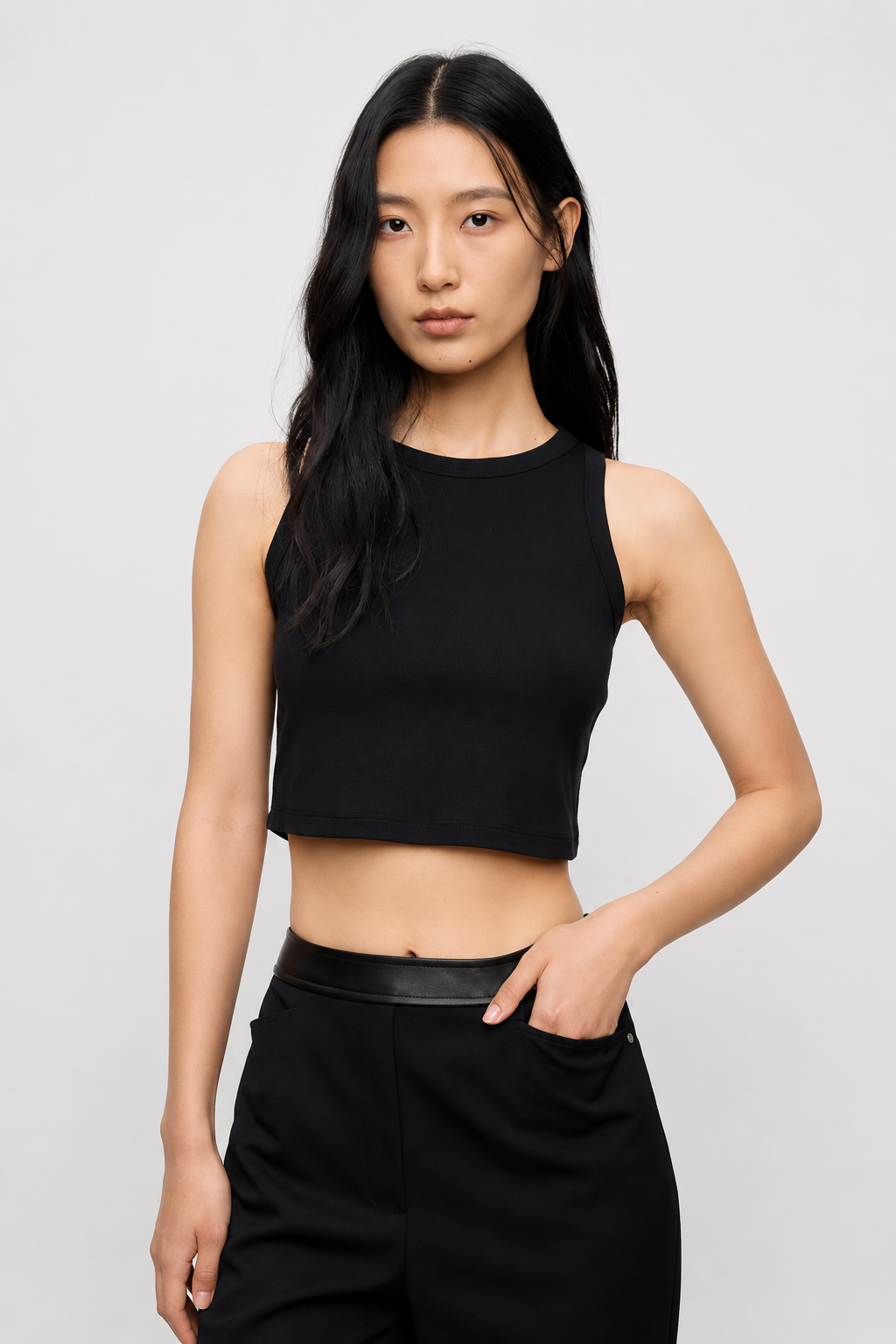 Minimal Cotton Blend Cropped Tank