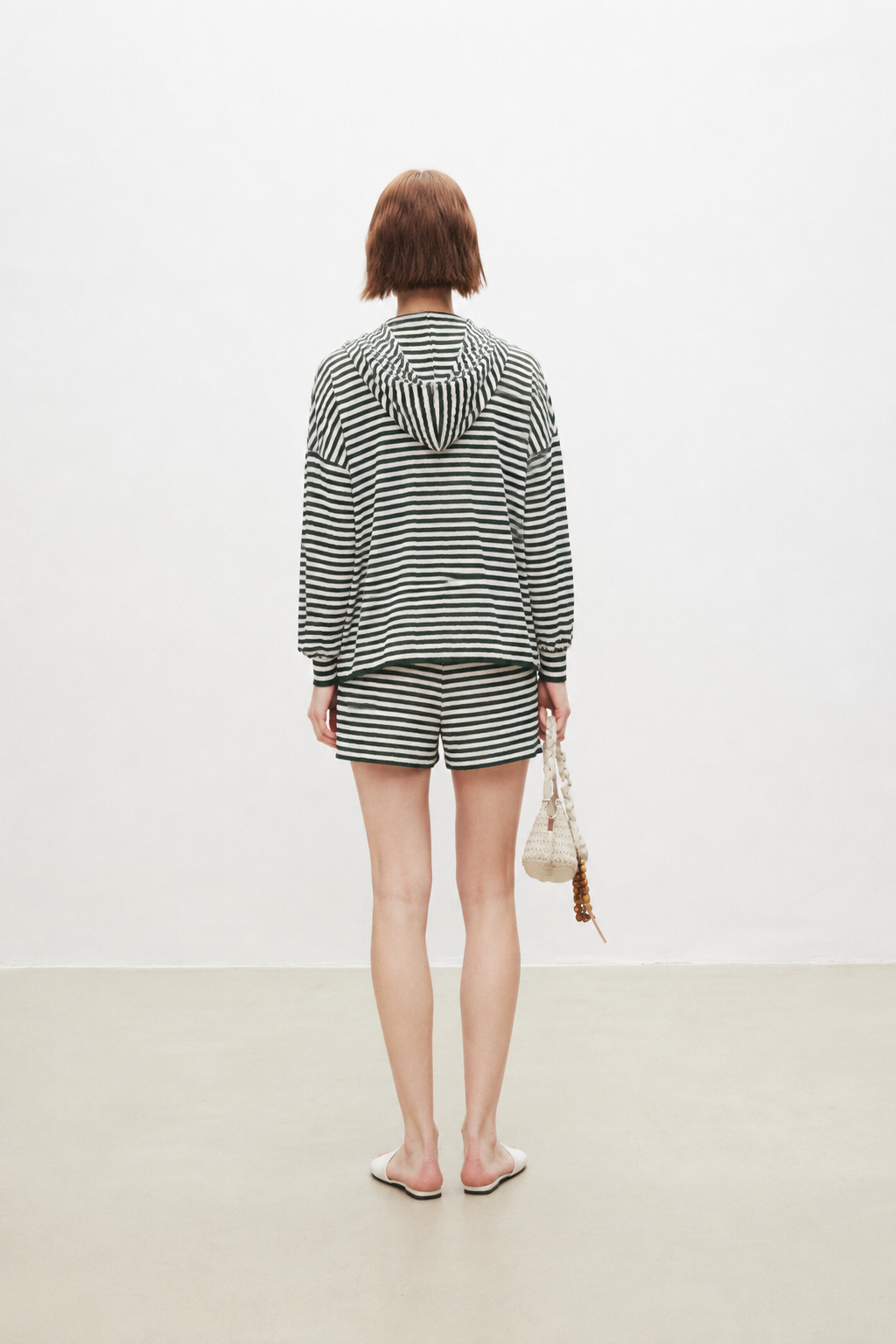 Striped Cotton Blend Knit Hoodie