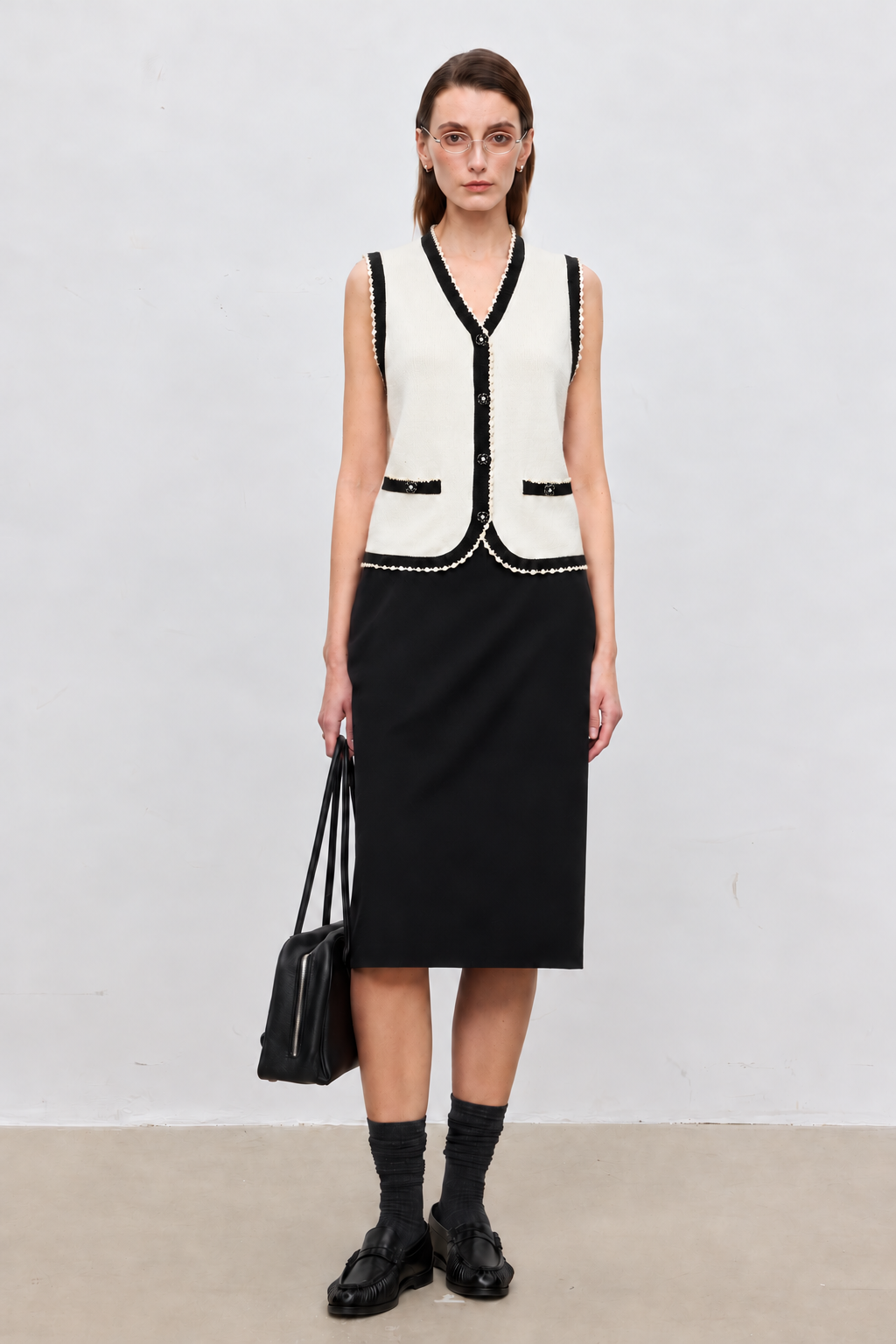 Wool-Cashmere Contrast Trim Knit Vest