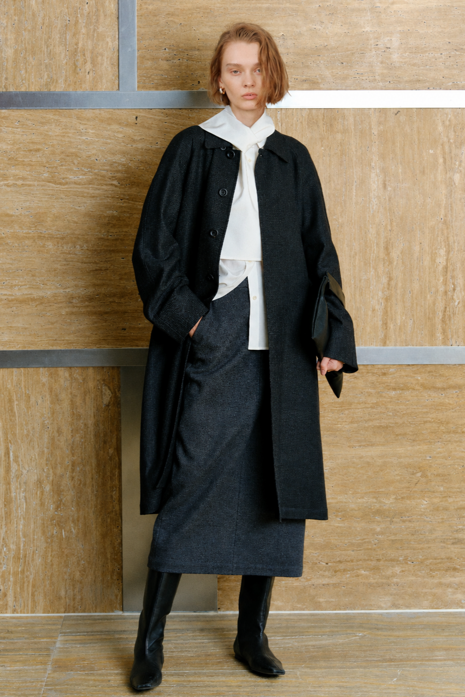 Heritage Merino Wool Trench Coat with Leather Detail