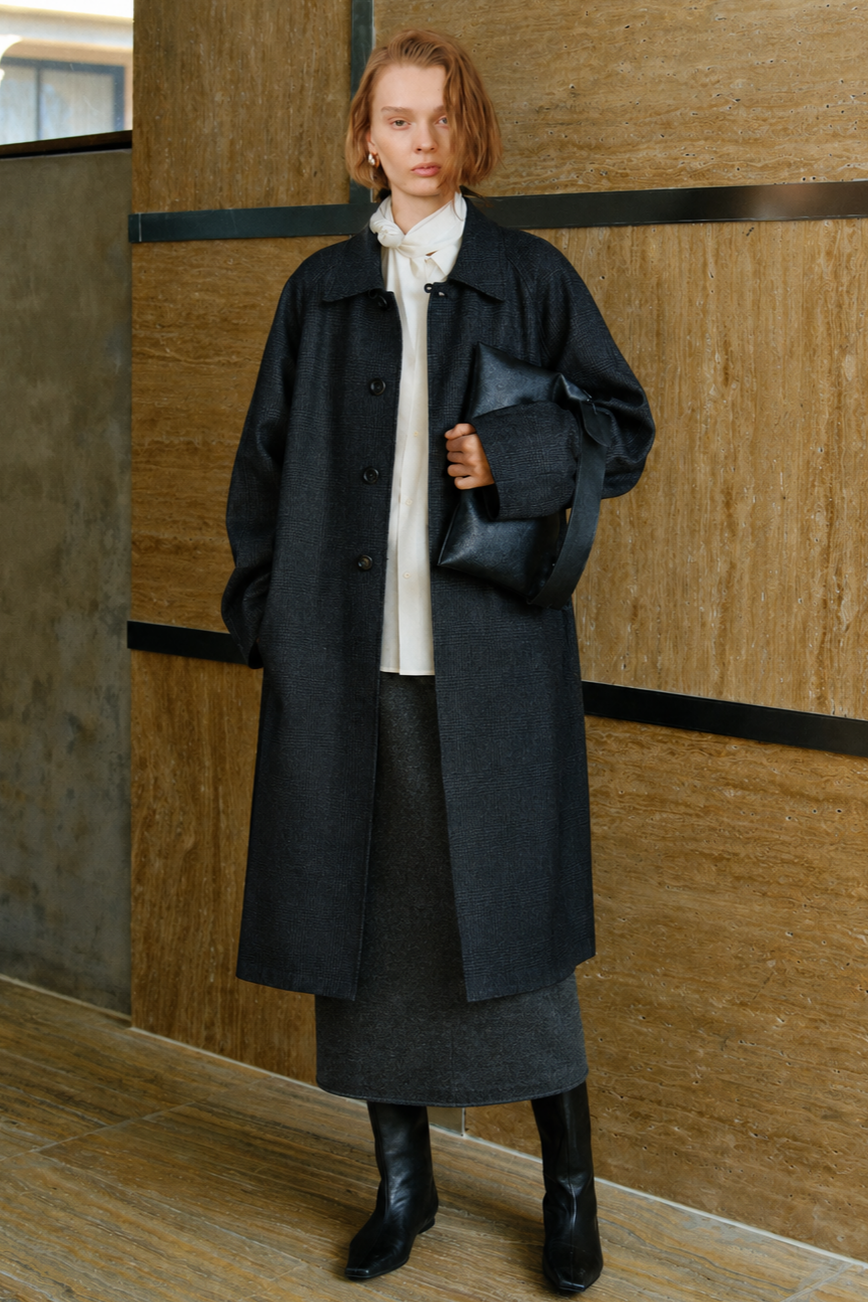 Heritage Merino Wool Trench Coat with Leather Detail