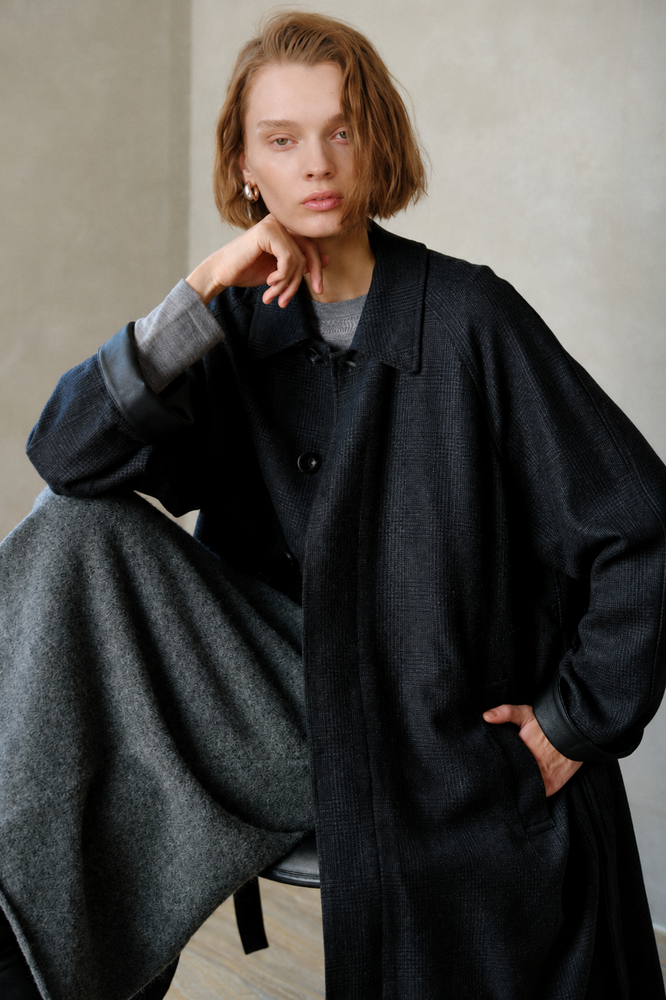 Heritage Merino Wool Trench Coat with Leather Detail