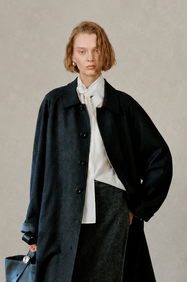 Heritage Merino Wool Trench Coat with Leather Detail