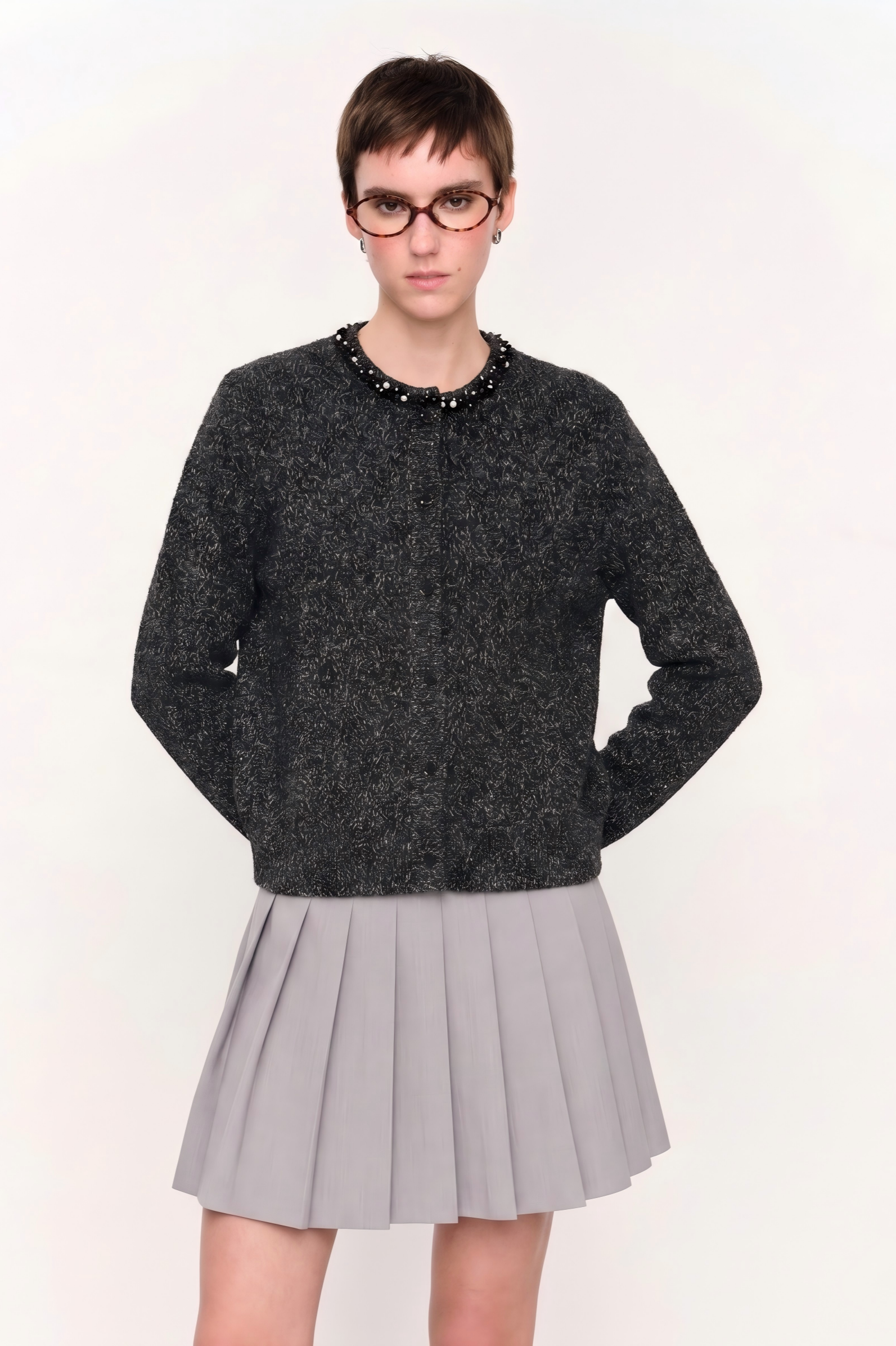 Marius Women's Knit Cardigan with Collar Detail