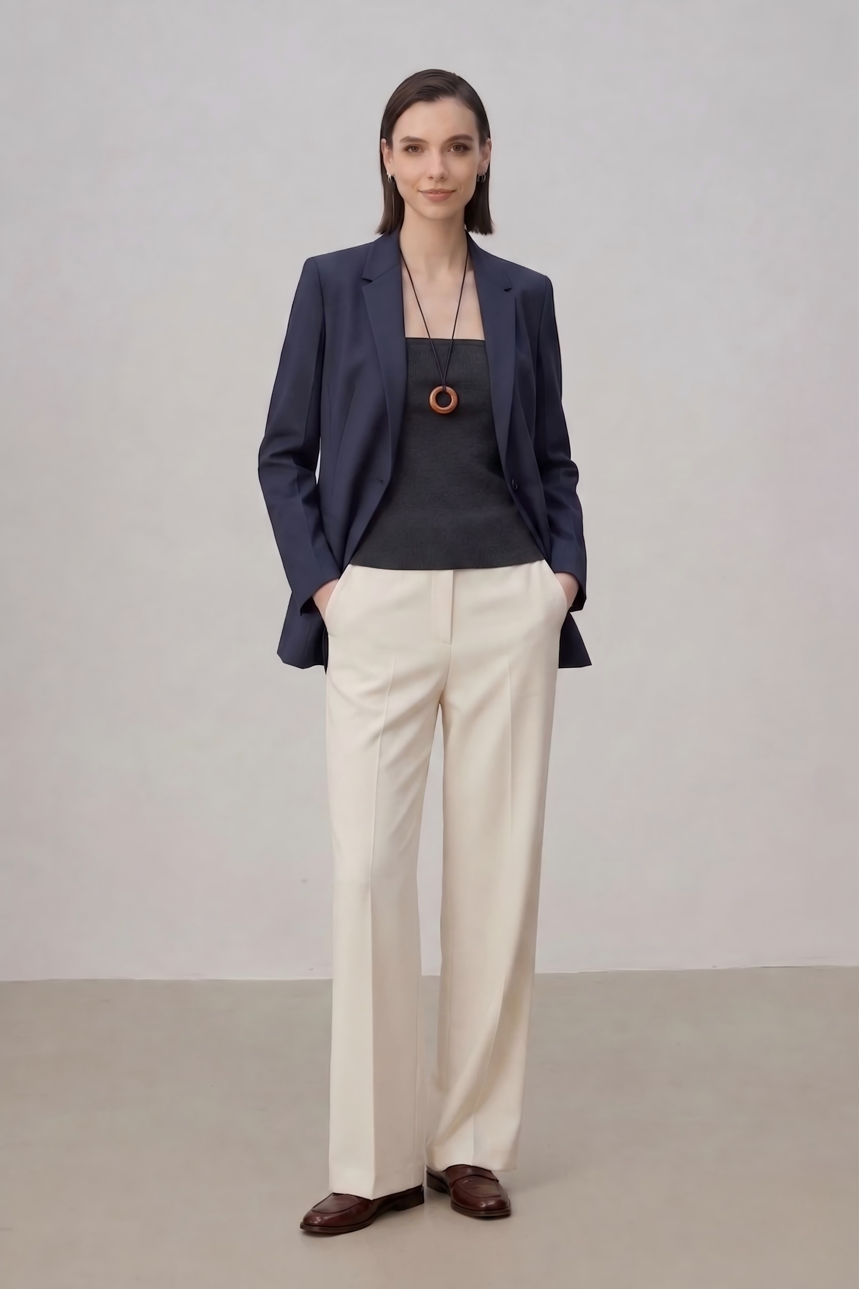 One-Botton Cinched Waist Tailored Blazer