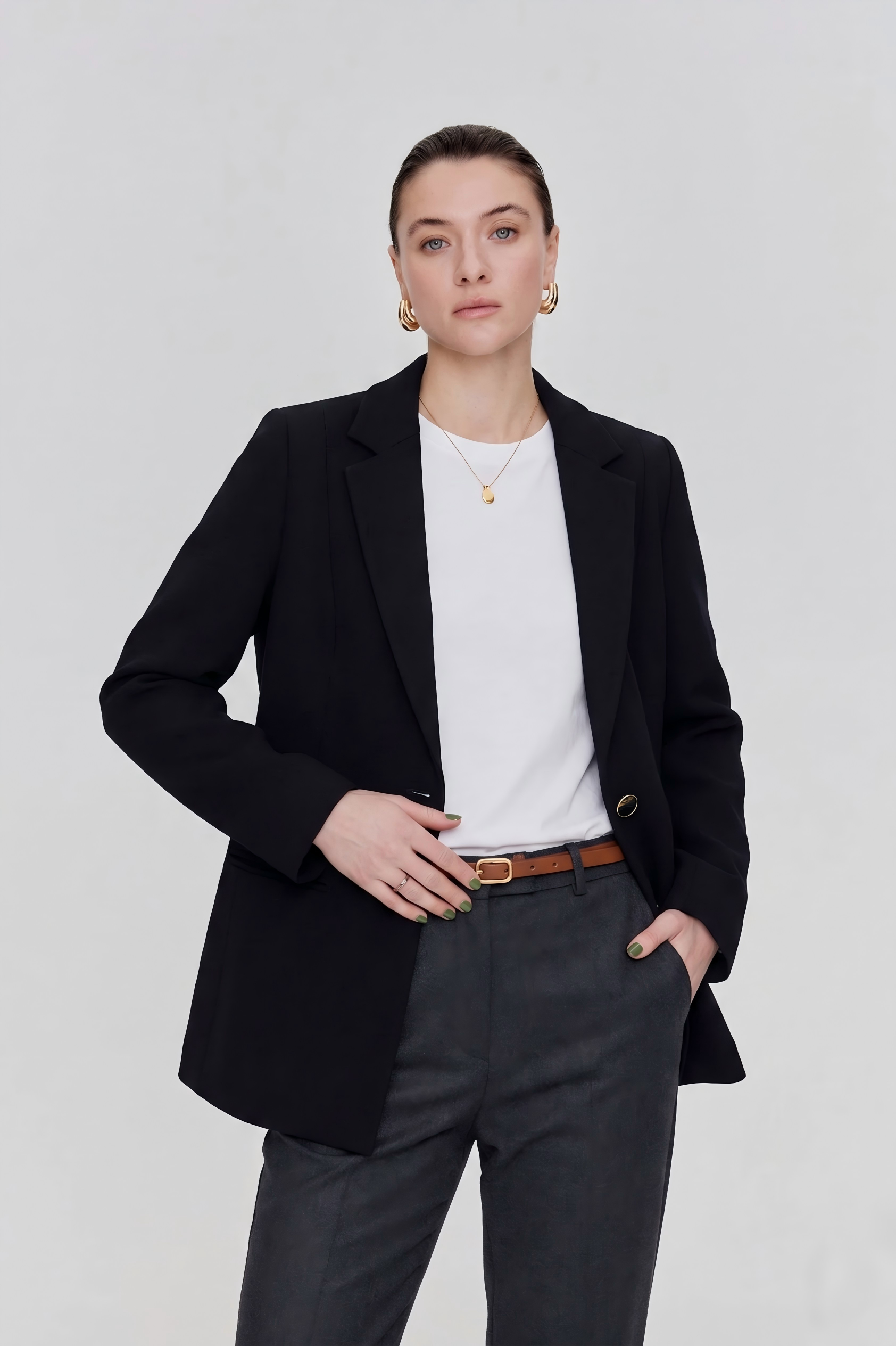 Double Crepe Wool Cinch-Waist Blazer