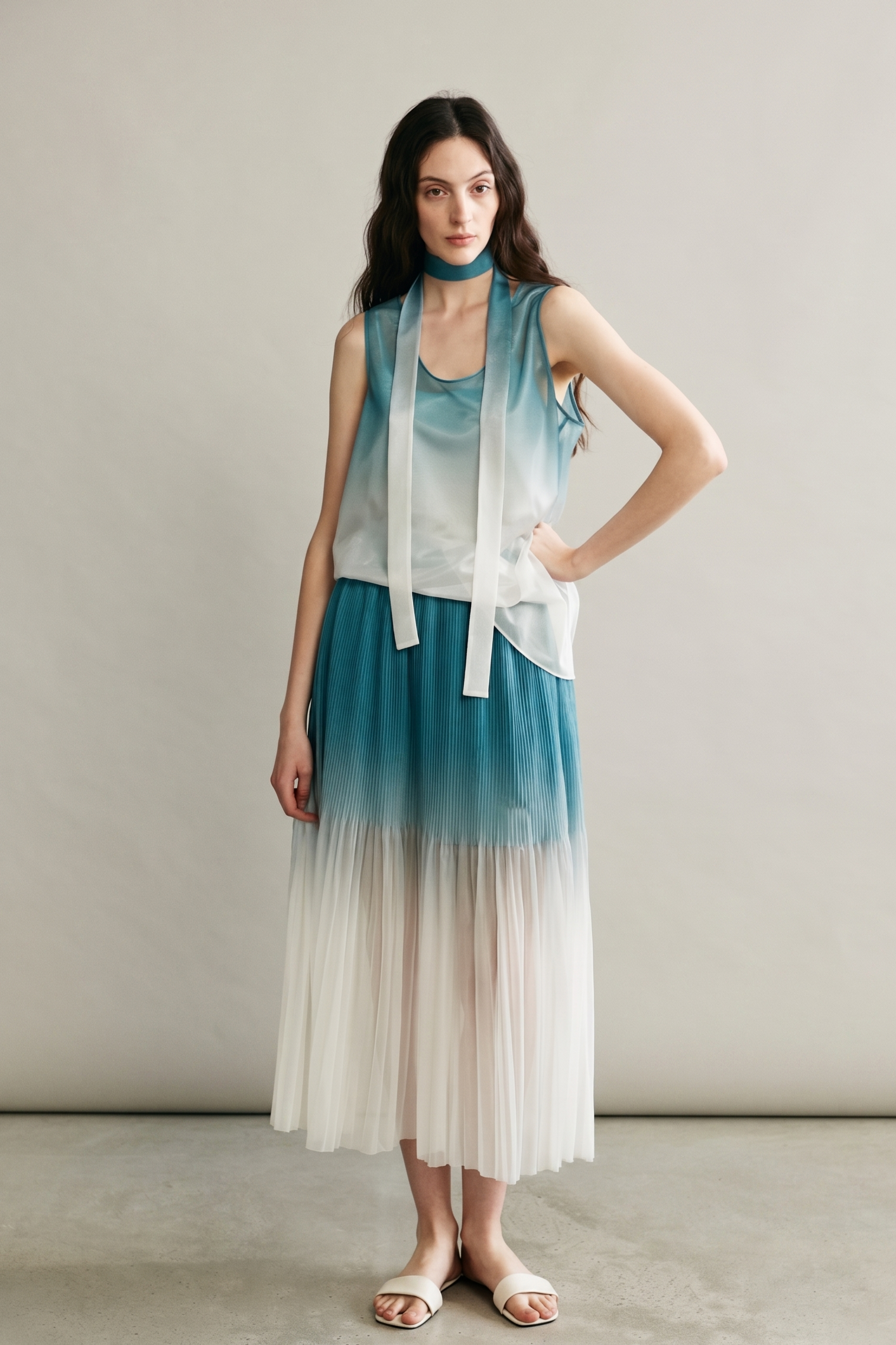 Ombre Breeze Pleated Midi Skirt