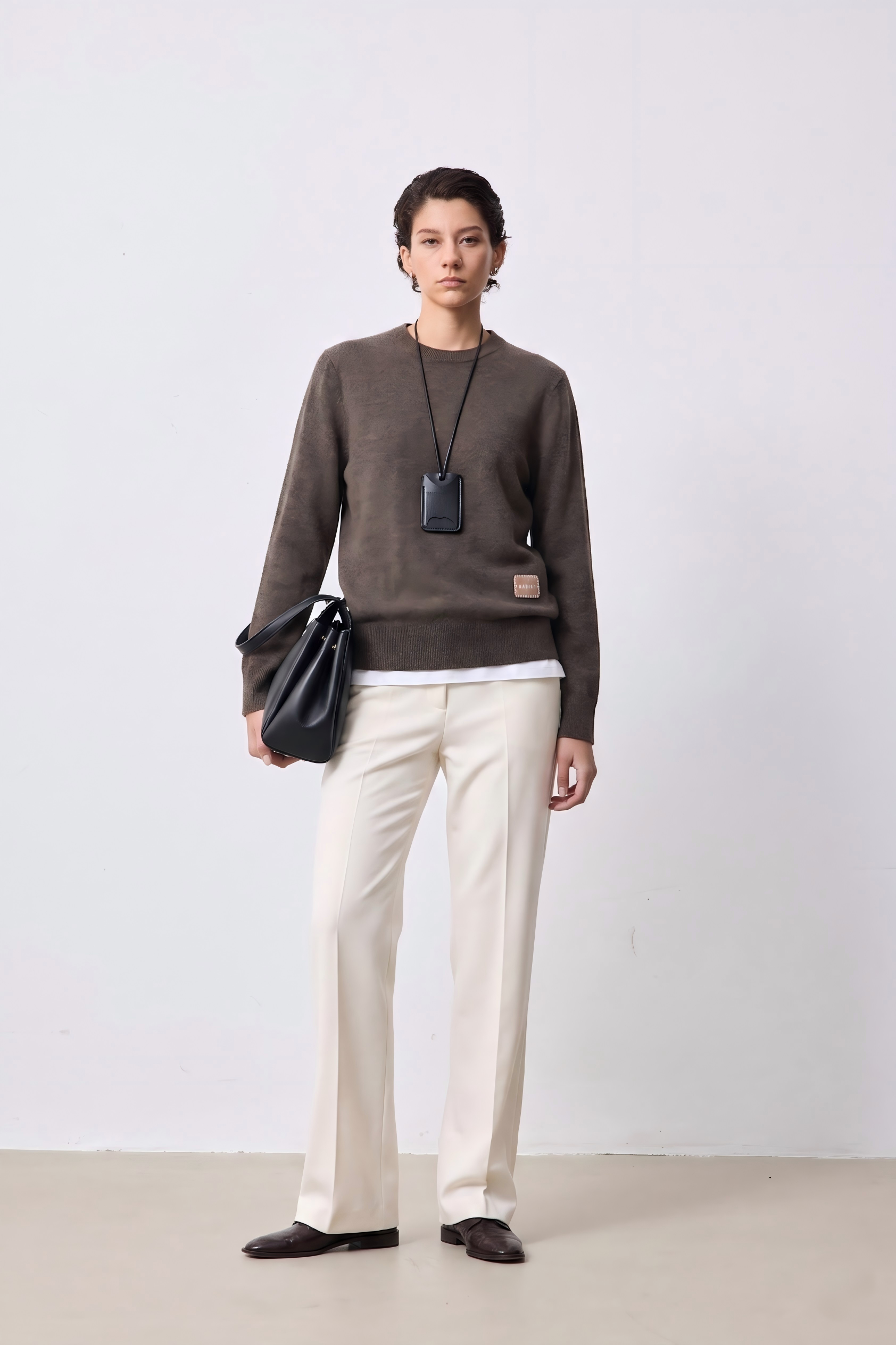 Wool-Cashmere Blend Crewneck Knit Sweater