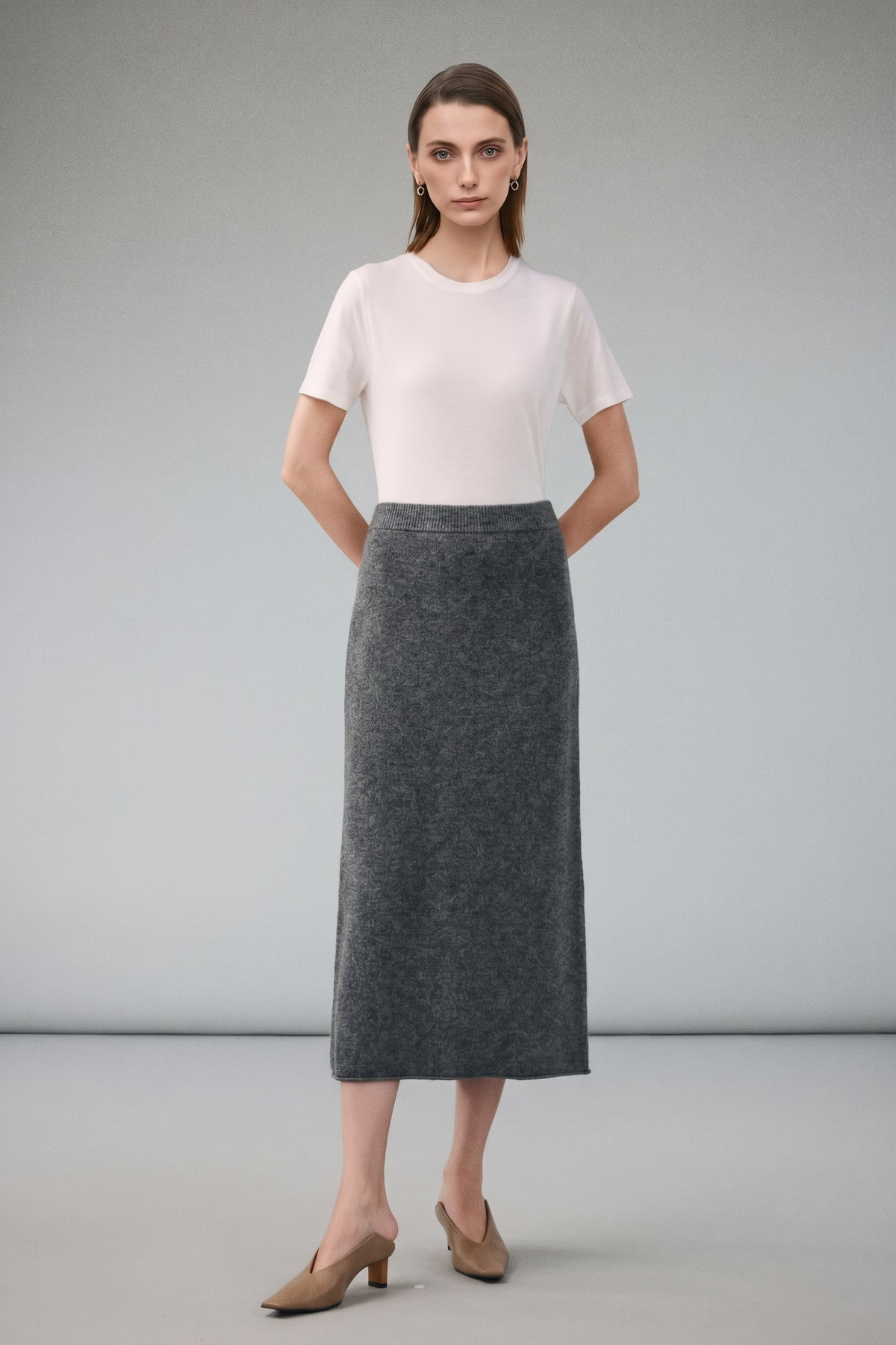 Yak Wool Blend Knit Midi Skirt