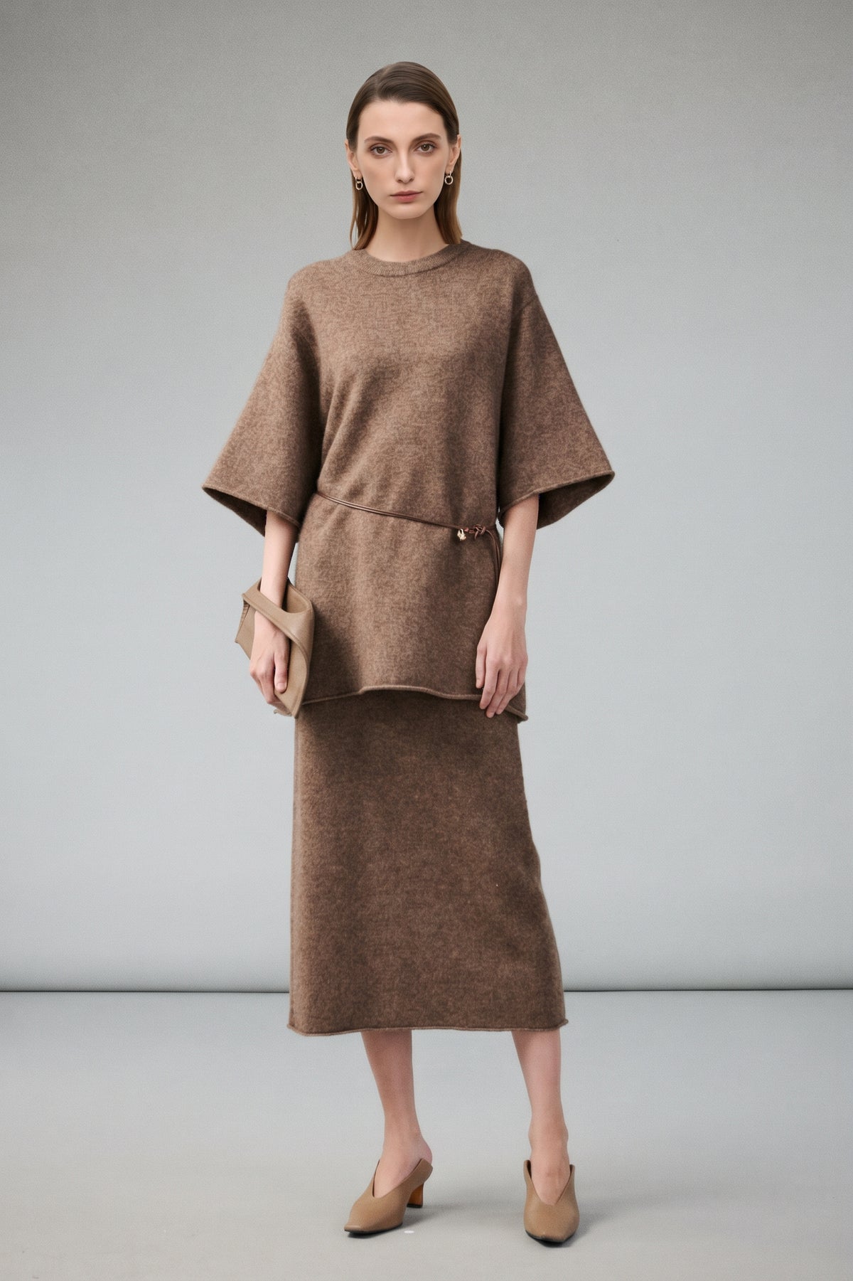 Yak Wool Blend Knit Midi Skirt