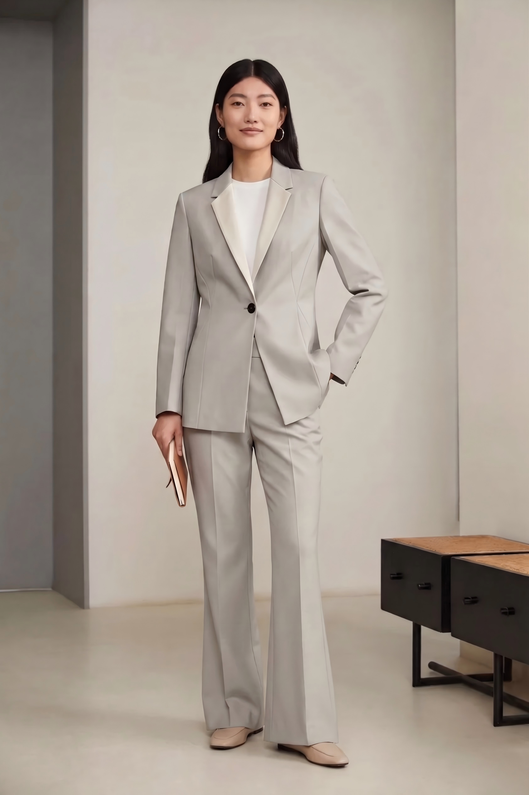 One-Botton Cinched Waist Tailored Blazer