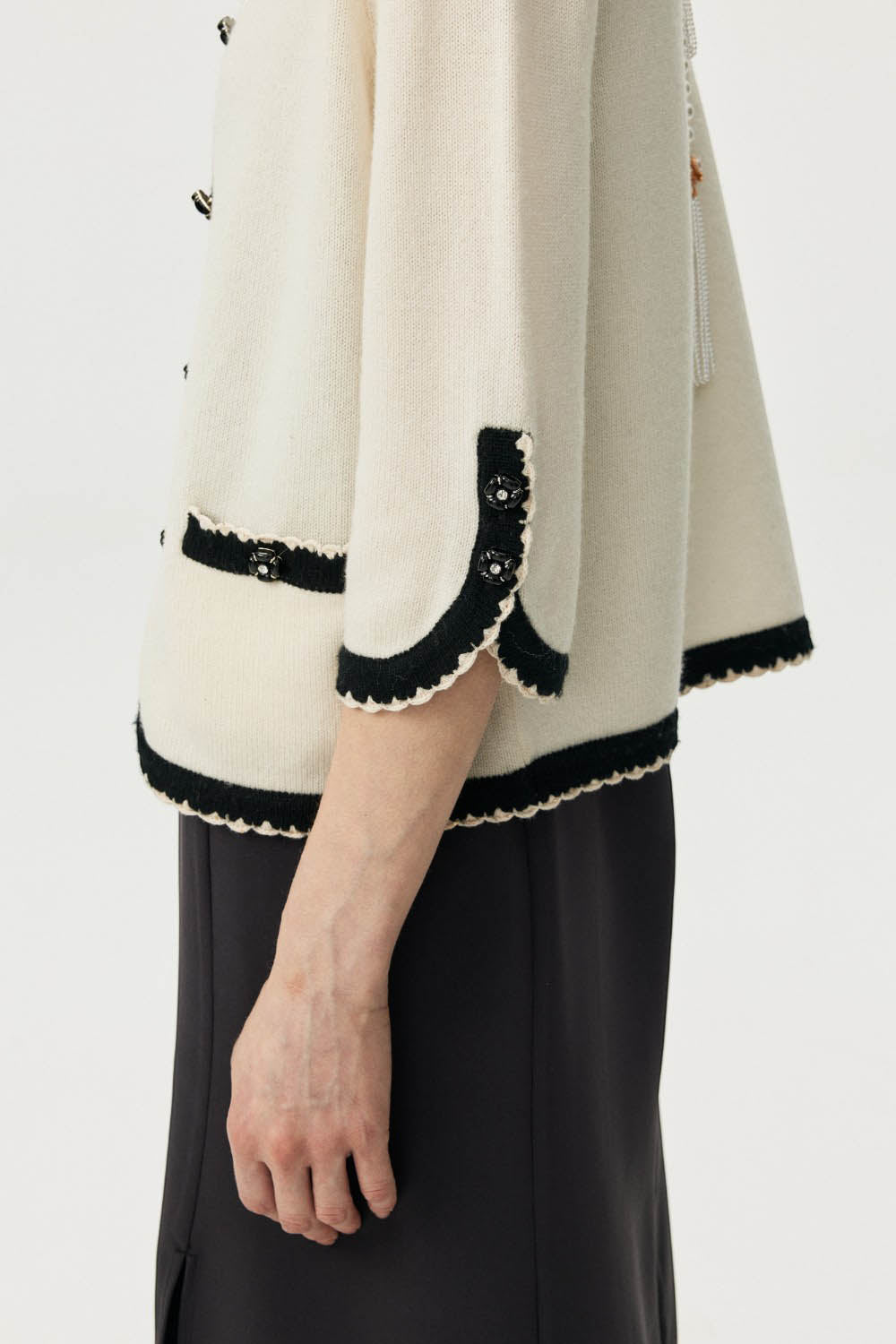 Marius Women'S Chic Color-Block Cardigan Top with Lace Trim