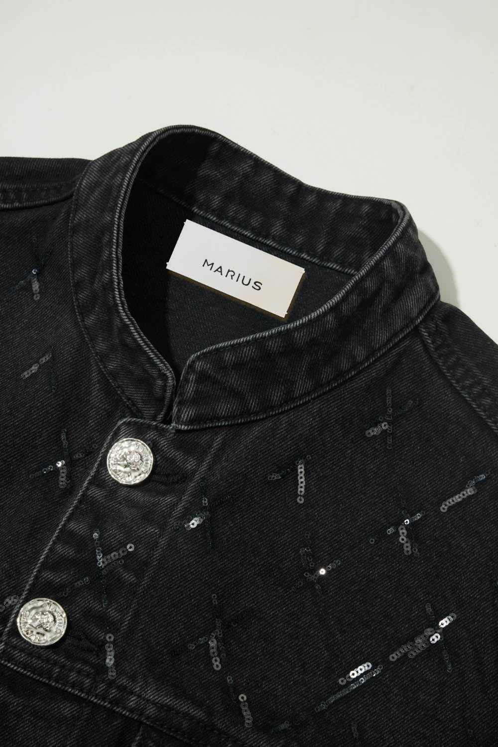 Marius Women's Black Knight Bead-Embellished Denim Jacket (Washable)