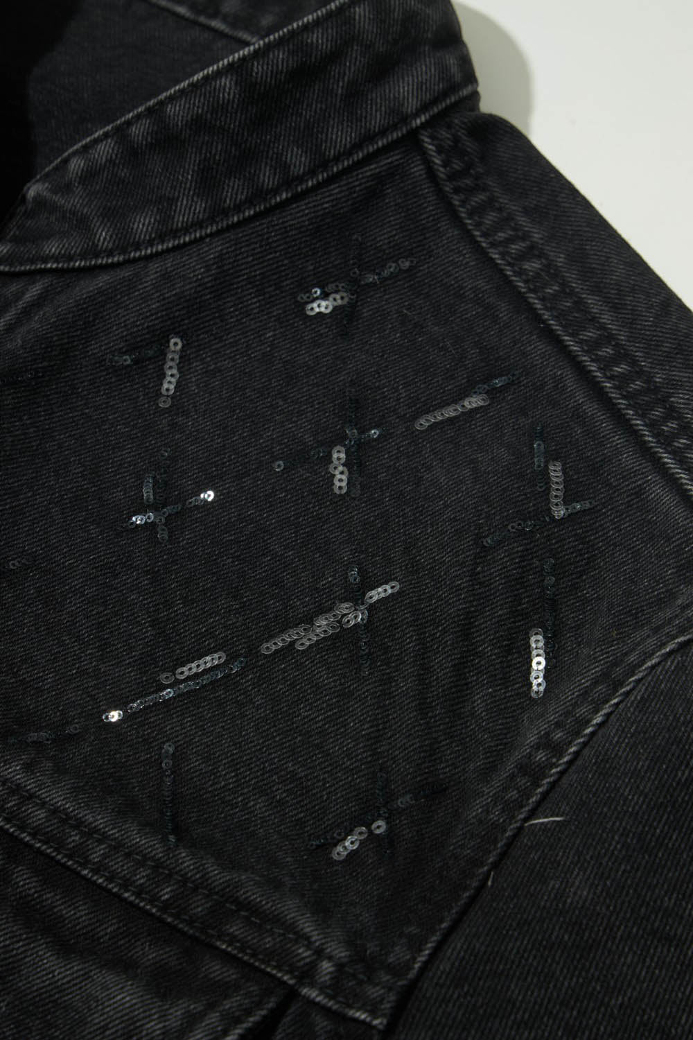 Black Bead-Embellished Denim Jacket
