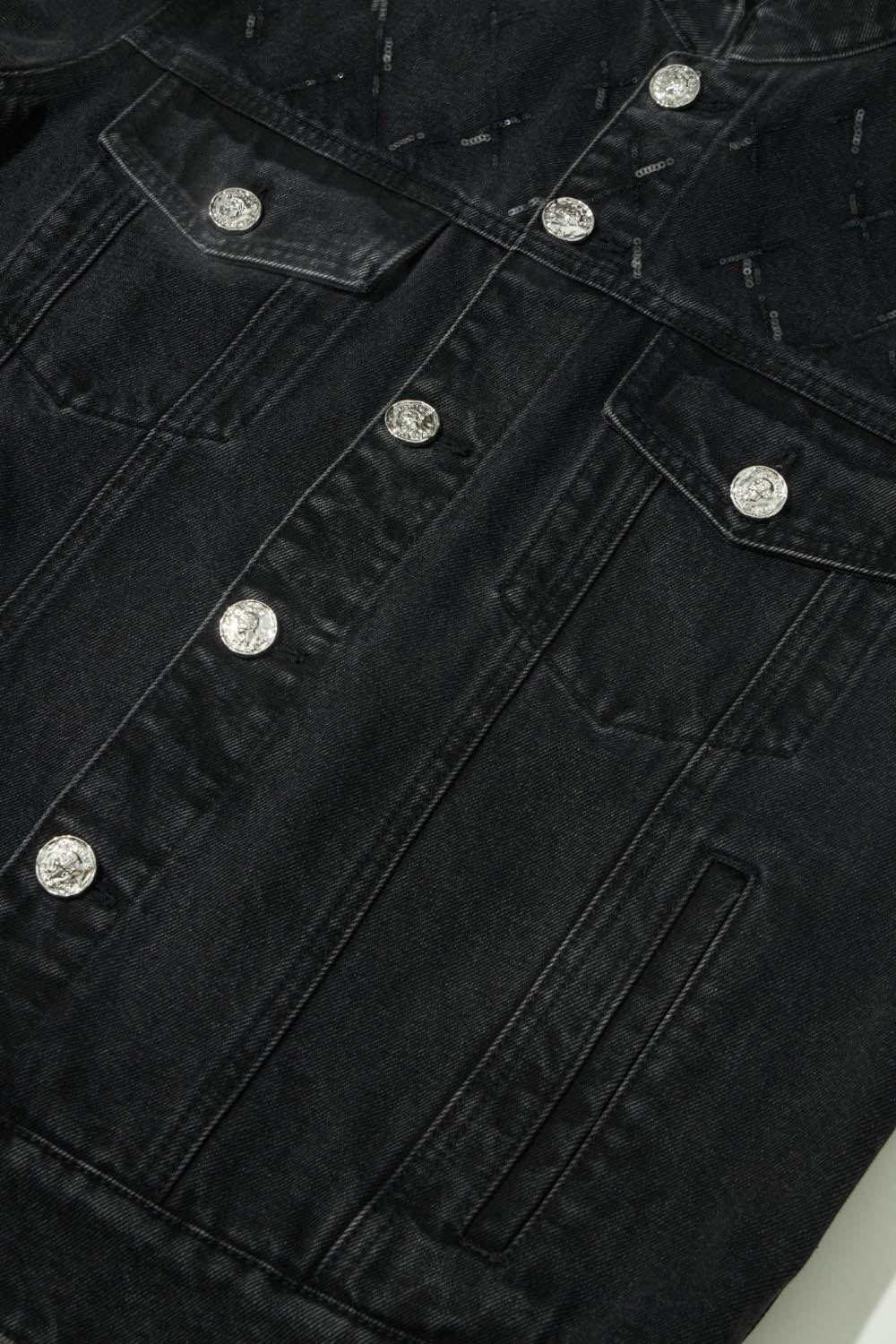 Black Bead-Embellished Denim Jacket