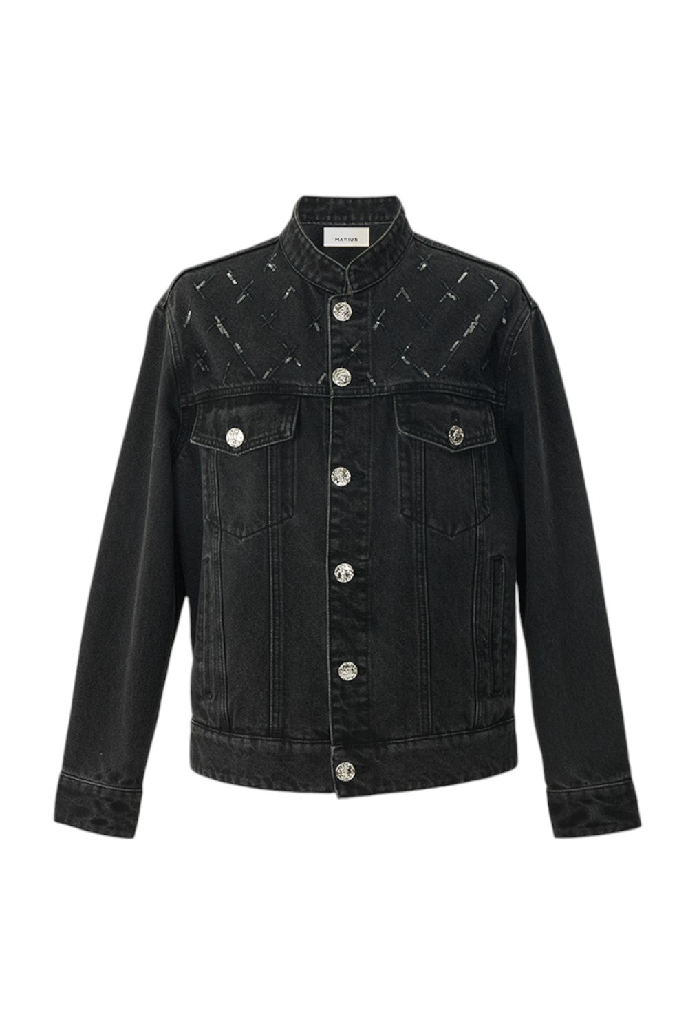 Marius Women's Black Knight Bead-Embellished Denim Jacket (Washable)