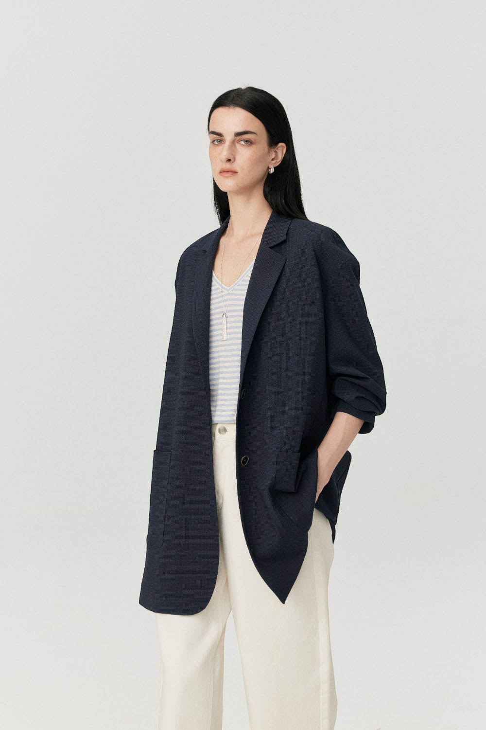 Lightweight Wool-Silk Textured Blazer