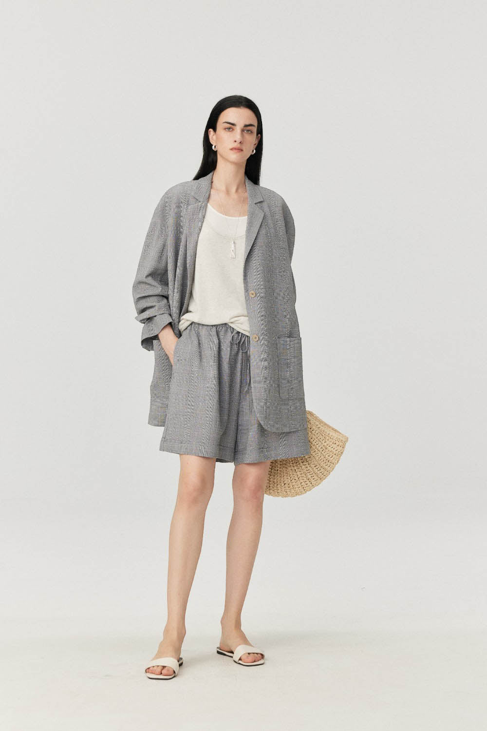 Lightweight Wool-Silk Textured Blazer
