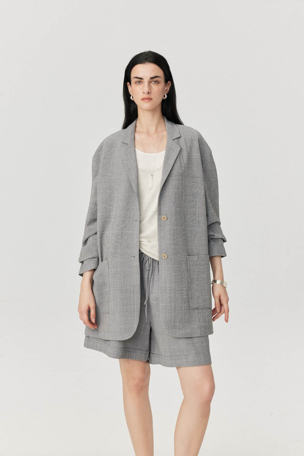 Lightweight Wool-Silk Textured Blazer