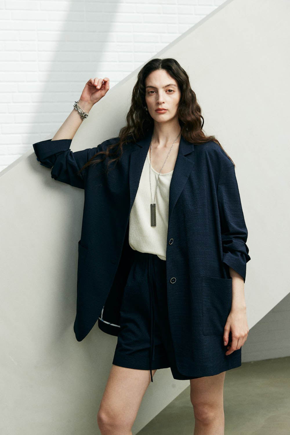 Lightweight Wool-Silk Textured Blazer