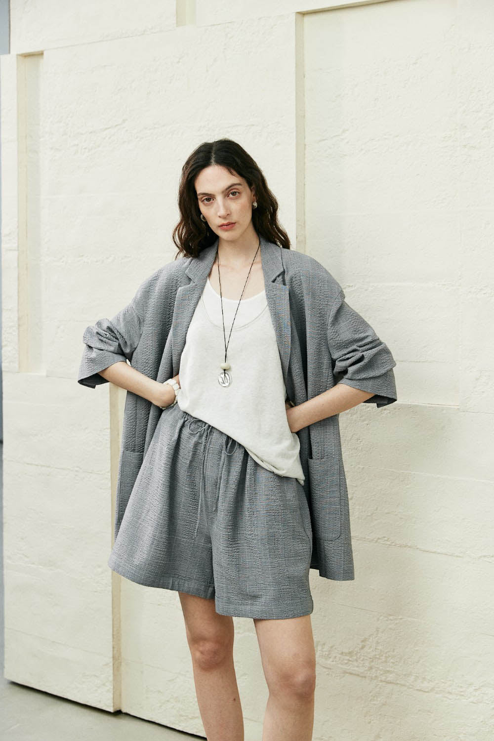 Lightweight Wool-Silk Textured Blazer