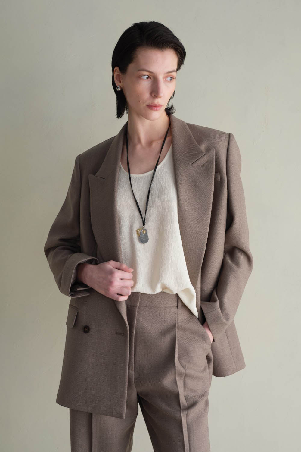 Crisp Wool Blend Double-Breasted Blazer