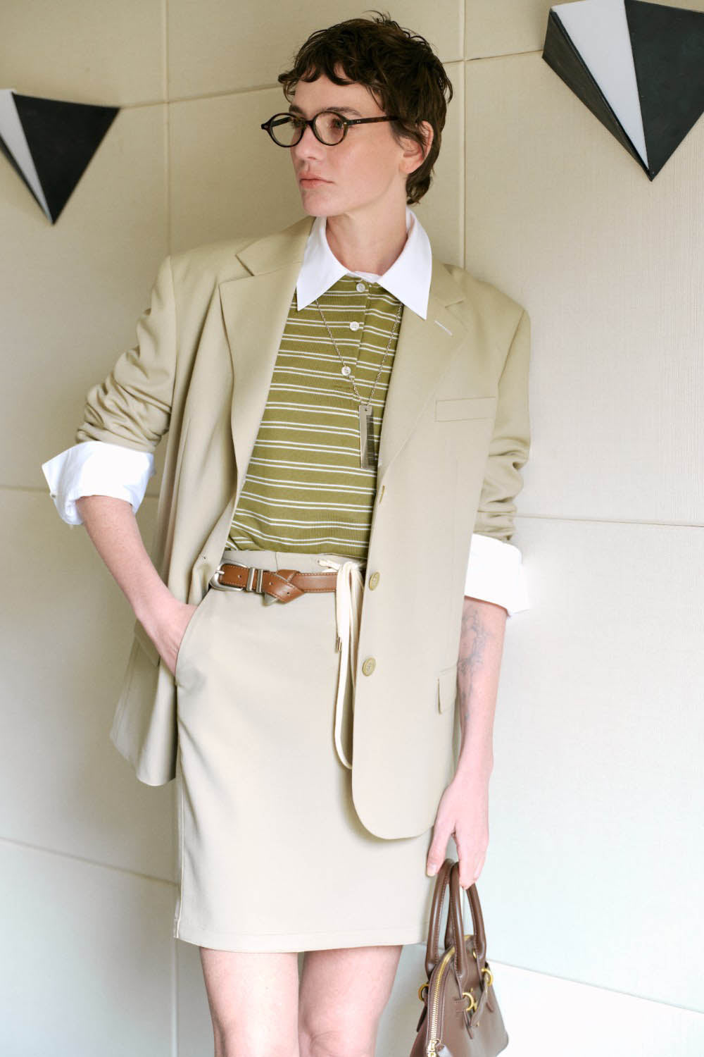 High-Twist Merino Wool Wide-Shoulder Blazer