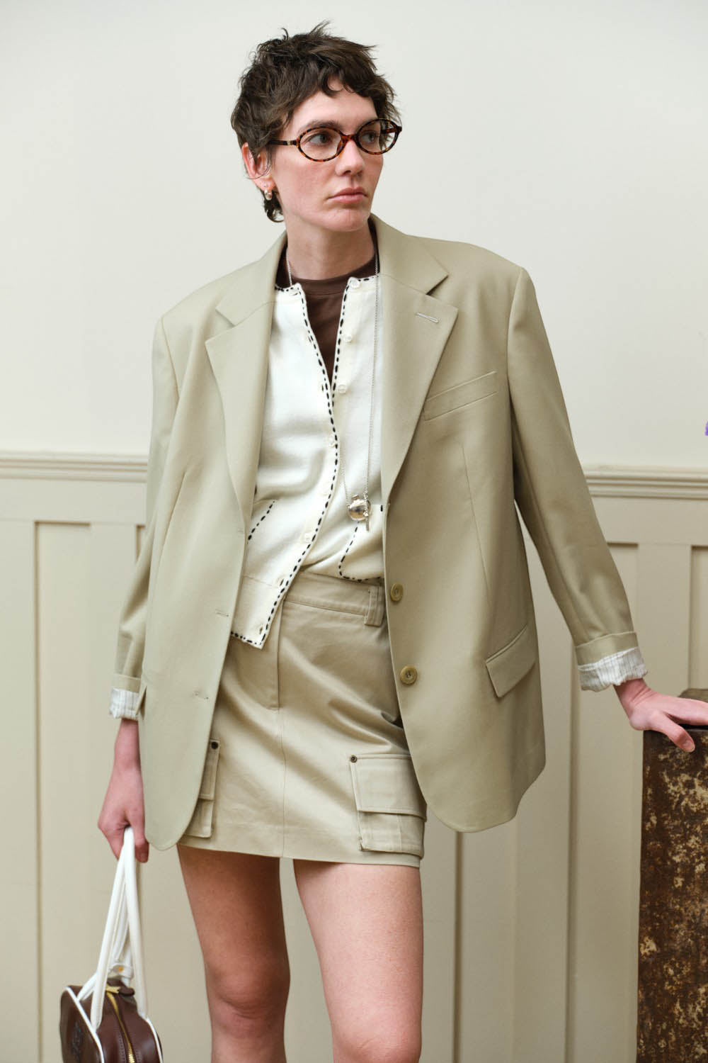 High-Twist Merino Wool Wide-Shoulder Blazer