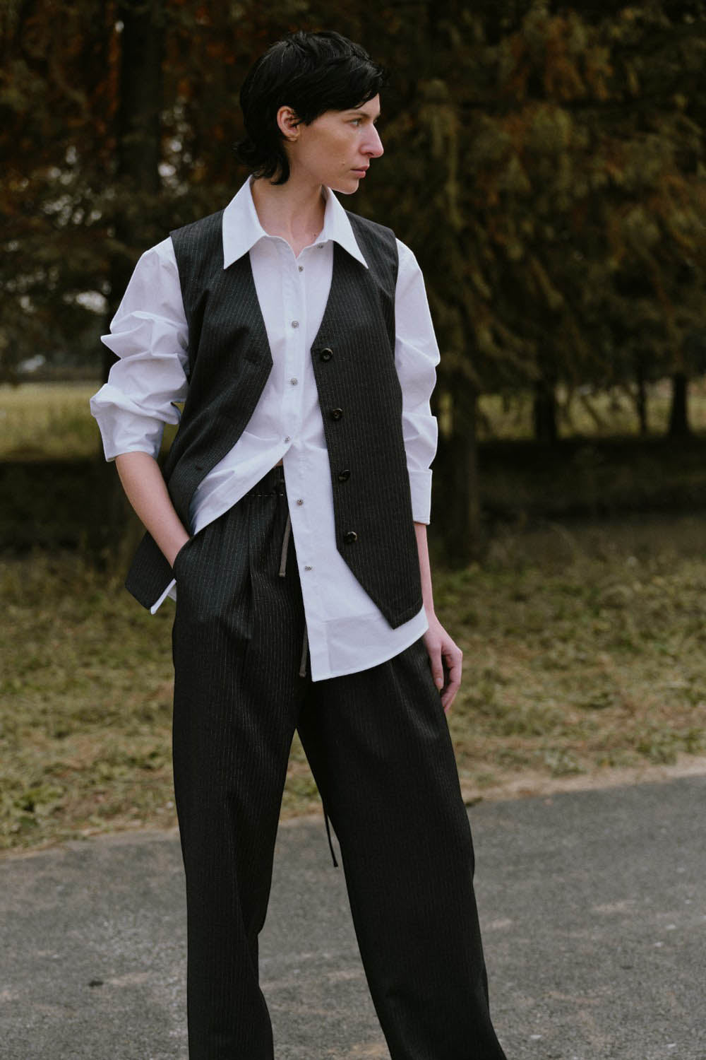 Marius Women's Super Wool Striped Trousers