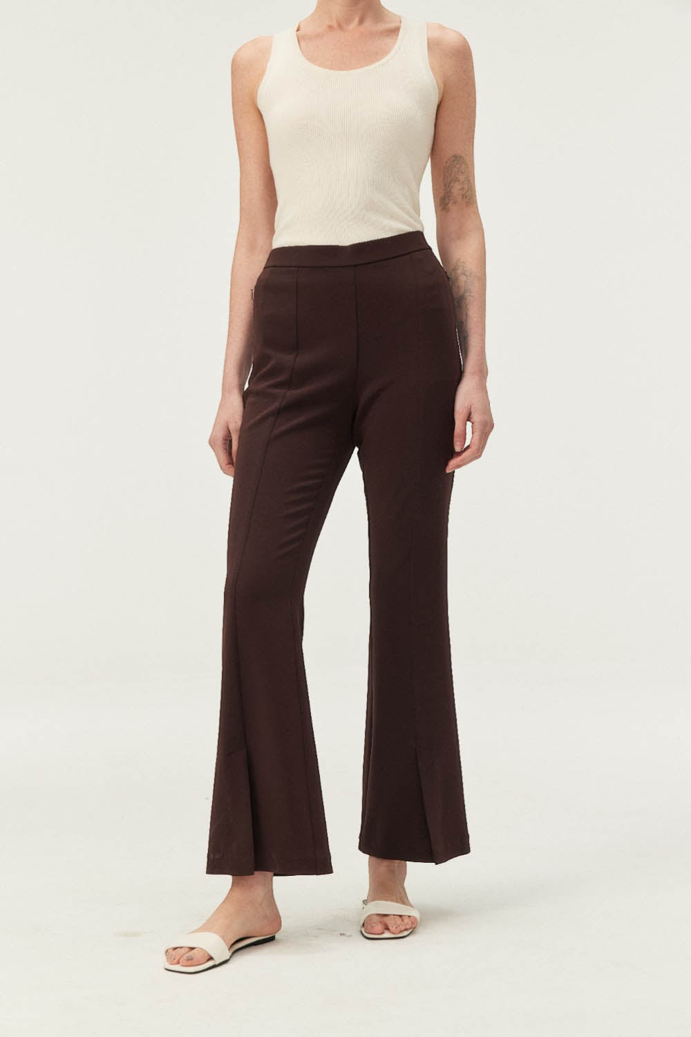 Women's Soft Drape Flared Pants with Front Slit