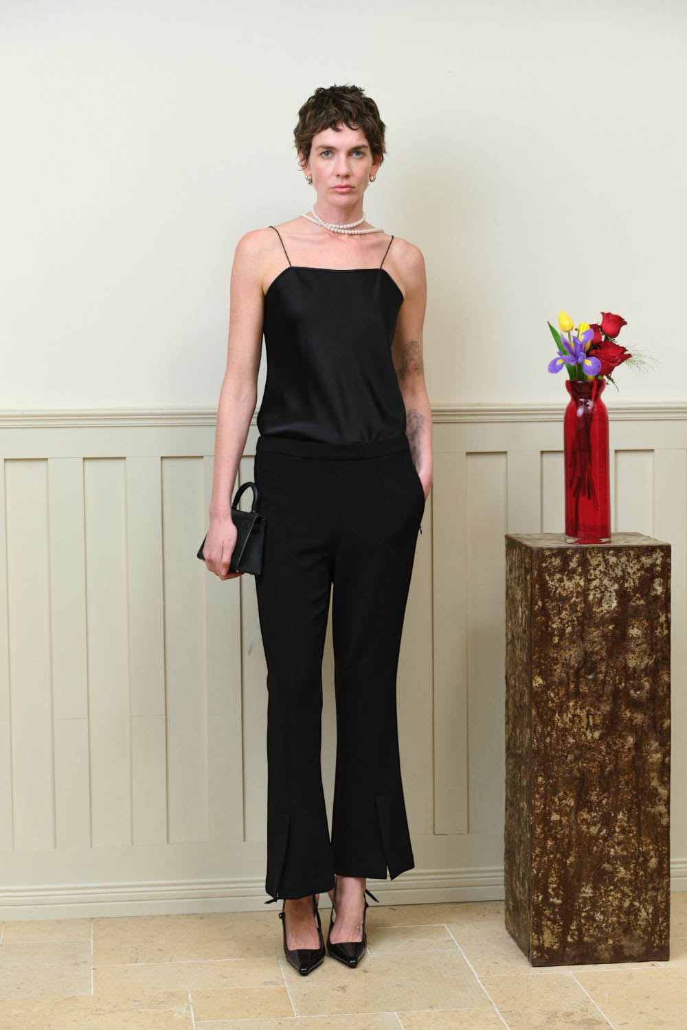 Women's Soft Drape Flared Pants with Front Slit