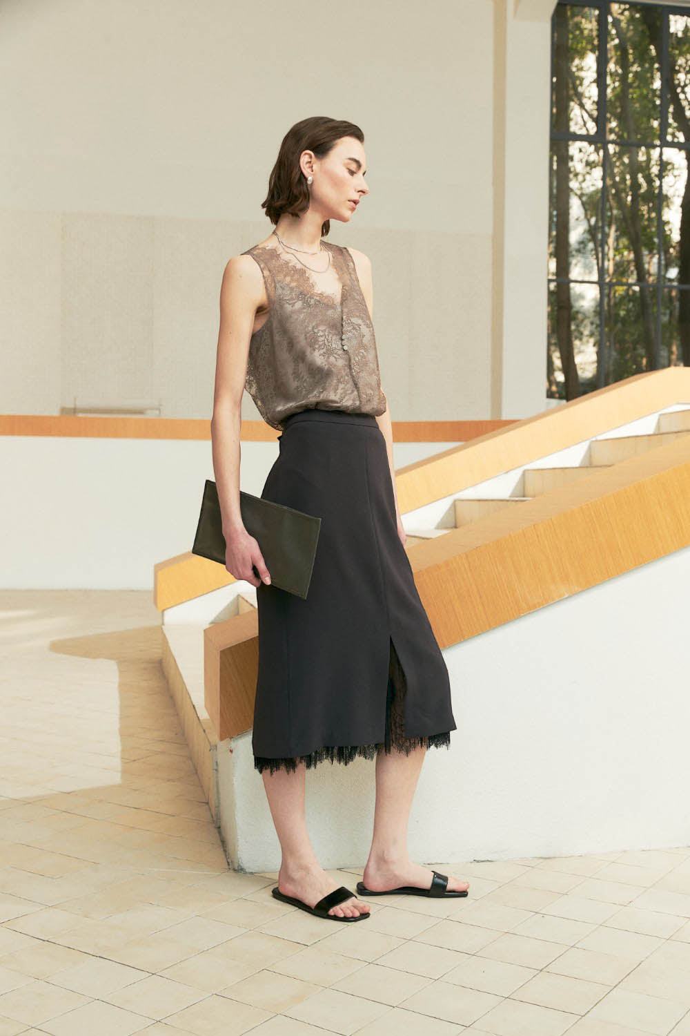 Marius Women's Lace Trimmed Pleated Skirt