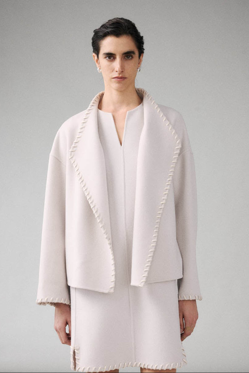 Floating Collar Double-Faced Merino Wool Coat