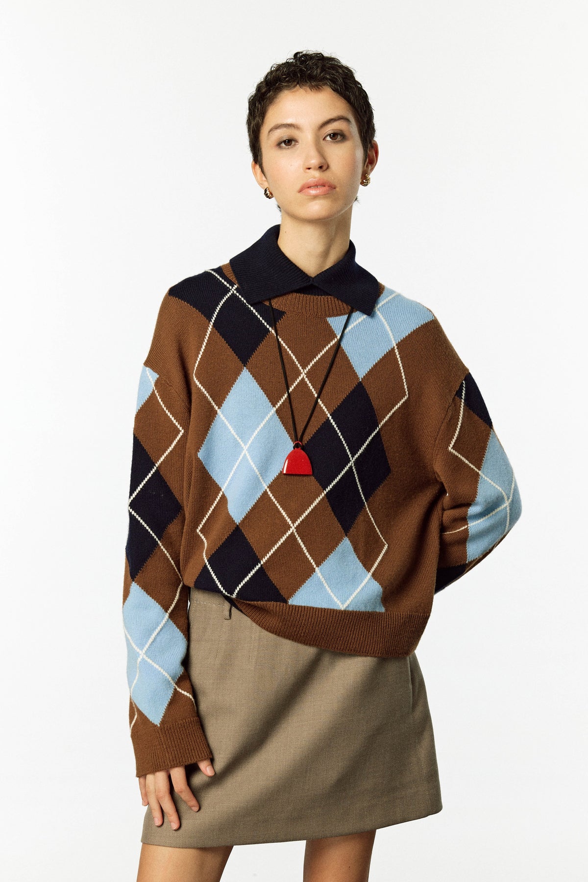 100% Wool Intarsia Argyle Sweater