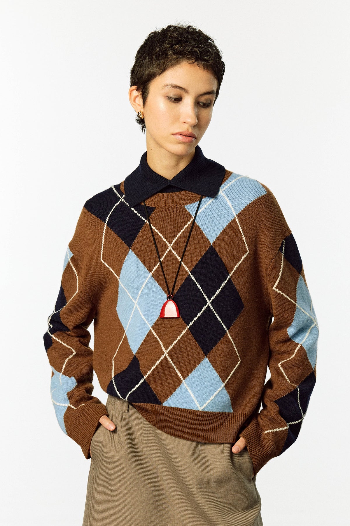100% Wool Intarsia Argyle Sweater