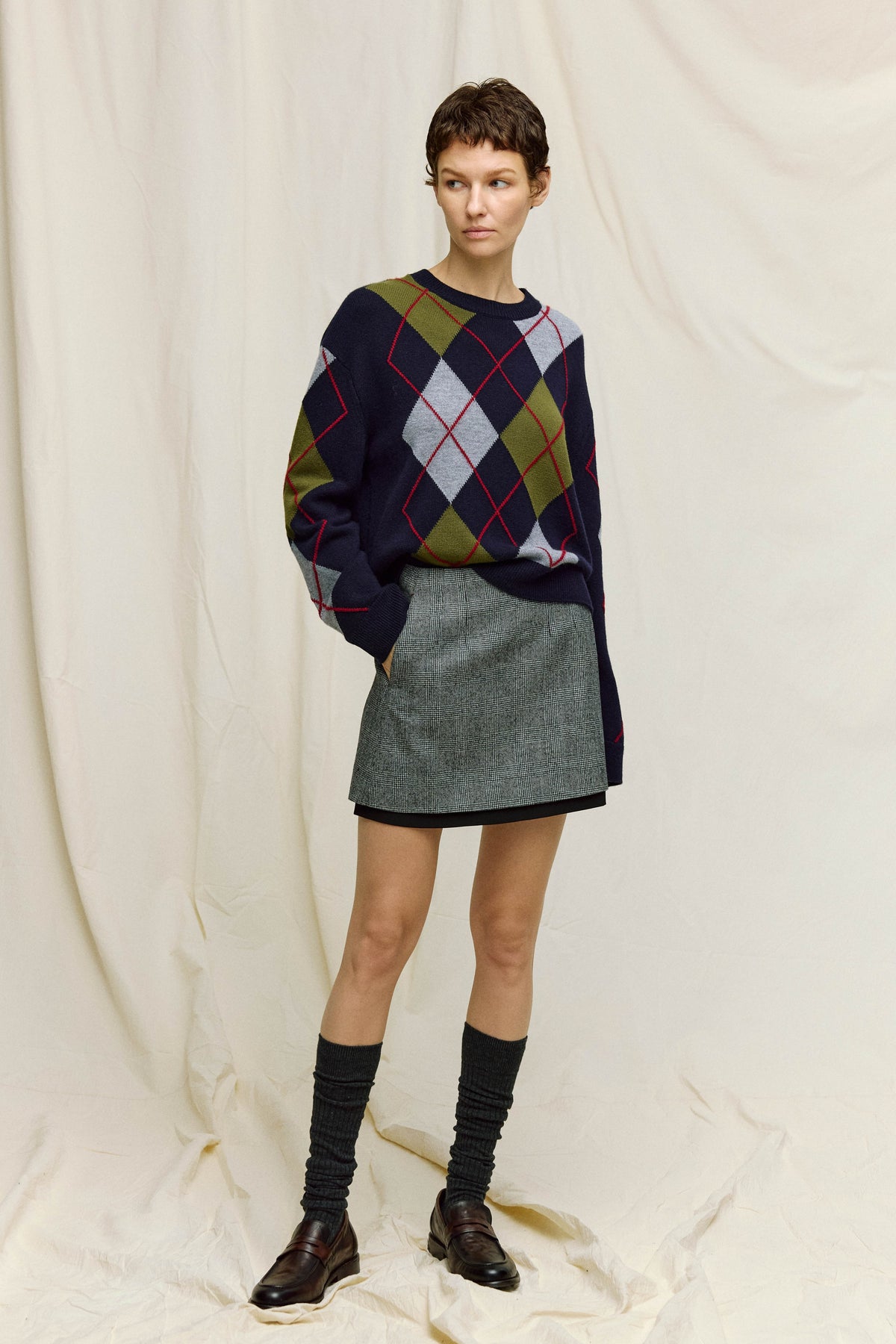 100% Wool Intarsia Argyle Sweater