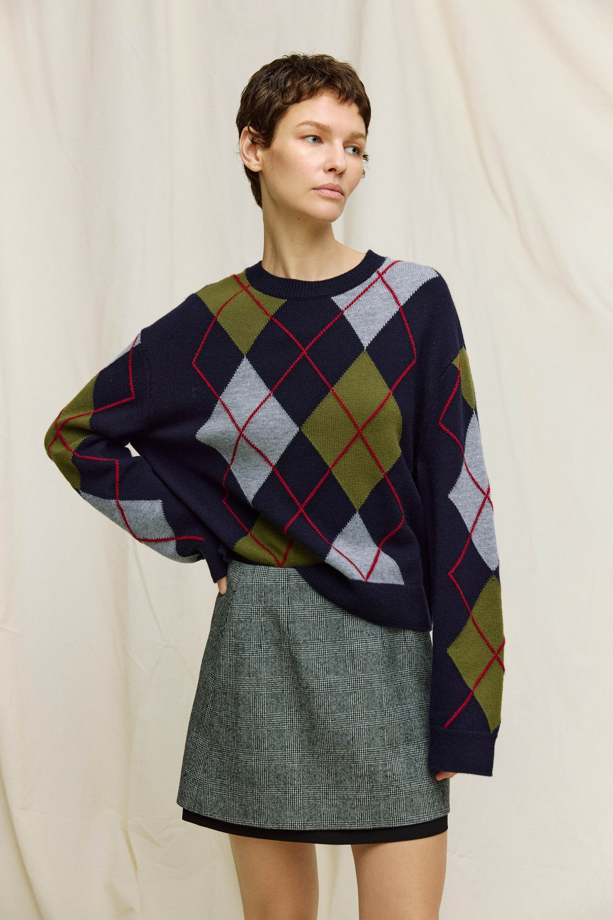 100% Wool Intarsia Argyle Sweater